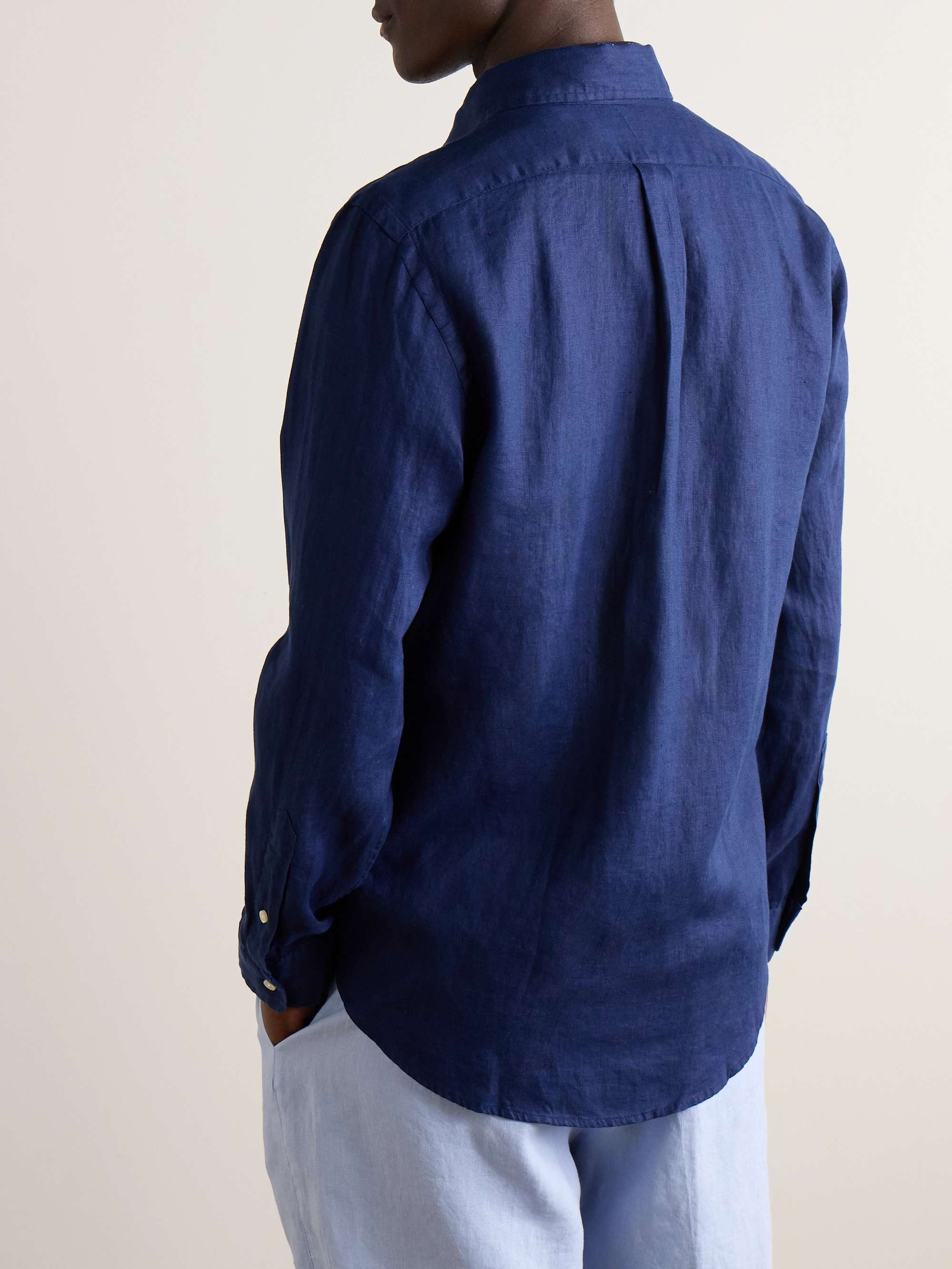 POLO RALPH LAUREN Button-Down Collar Logo-Embroidered Linen Shirt