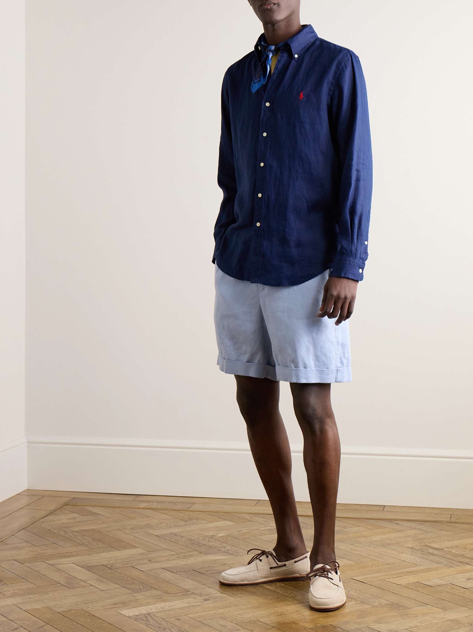 POLO RALPH LAUREN Button-Down Collar Logo-Embroidered Linen Shirt