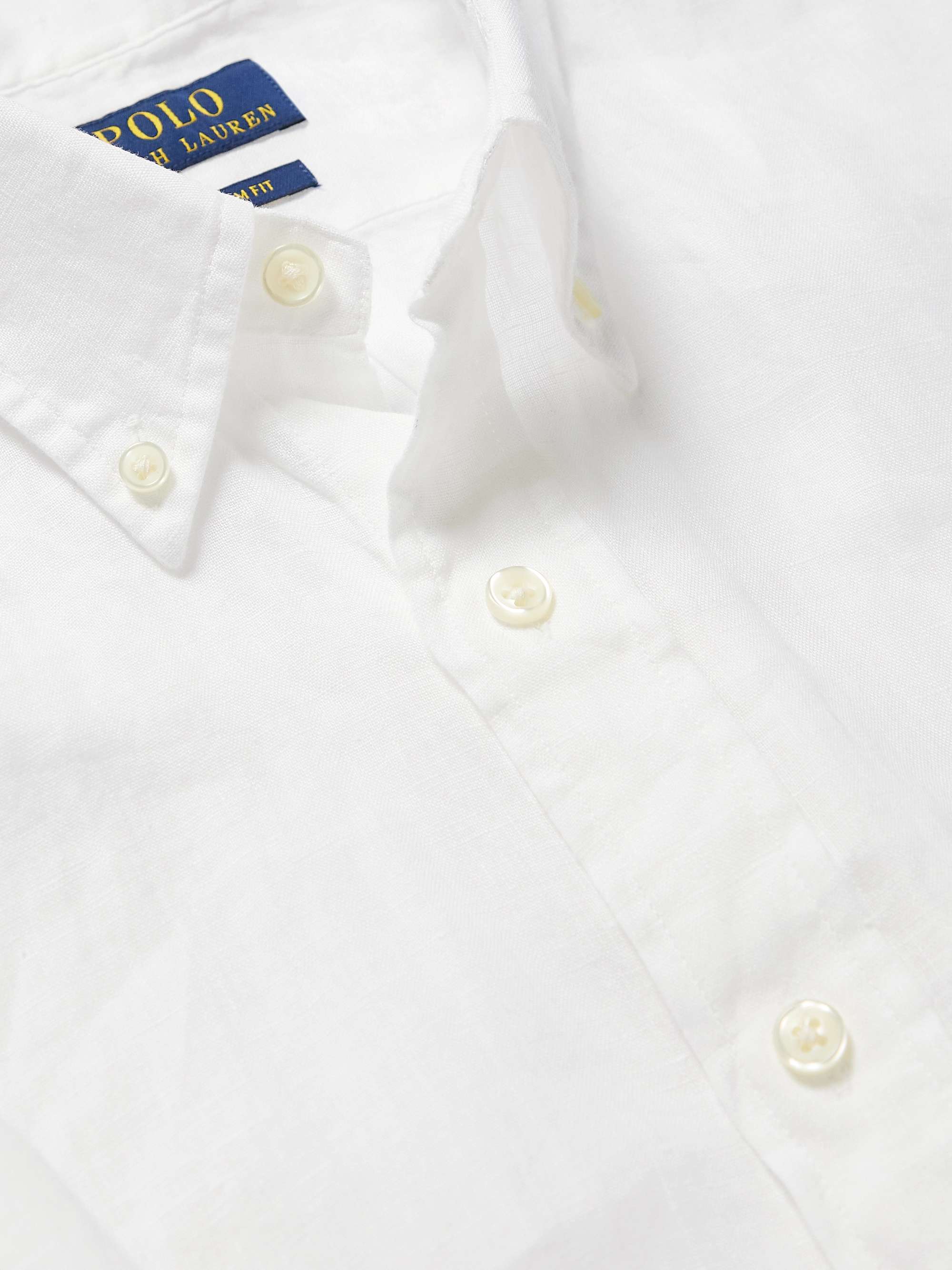 POLO RALPH LAUREN Button-Down Collar Logo-Embroidered Linen Shirt