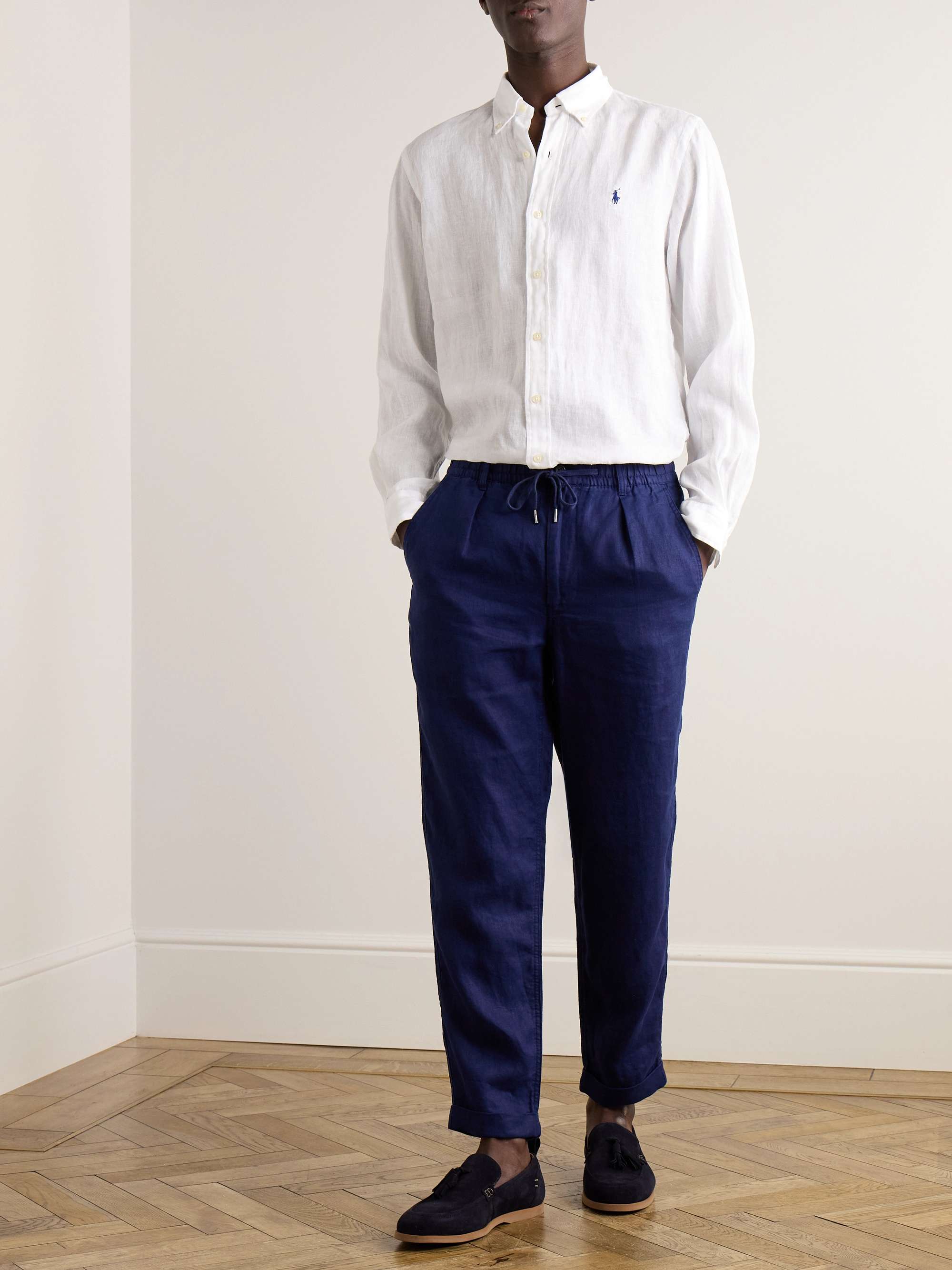POLO RALPH LAUREN Button-Down Collar Logo-Embroidered Linen Shirt