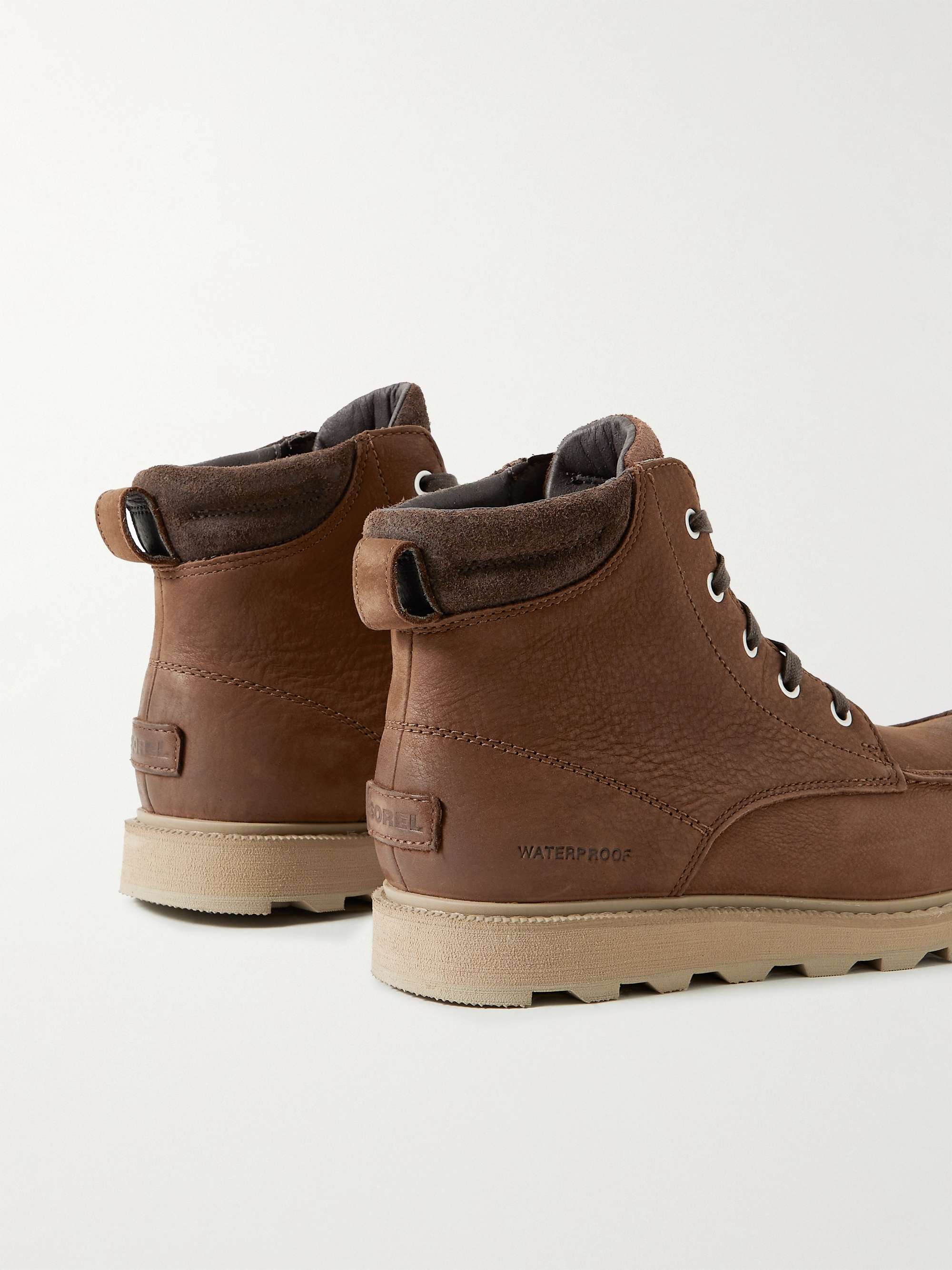 SOREL Madson II Moc Suede-Trimmed Burnished Textured-Leather Boots