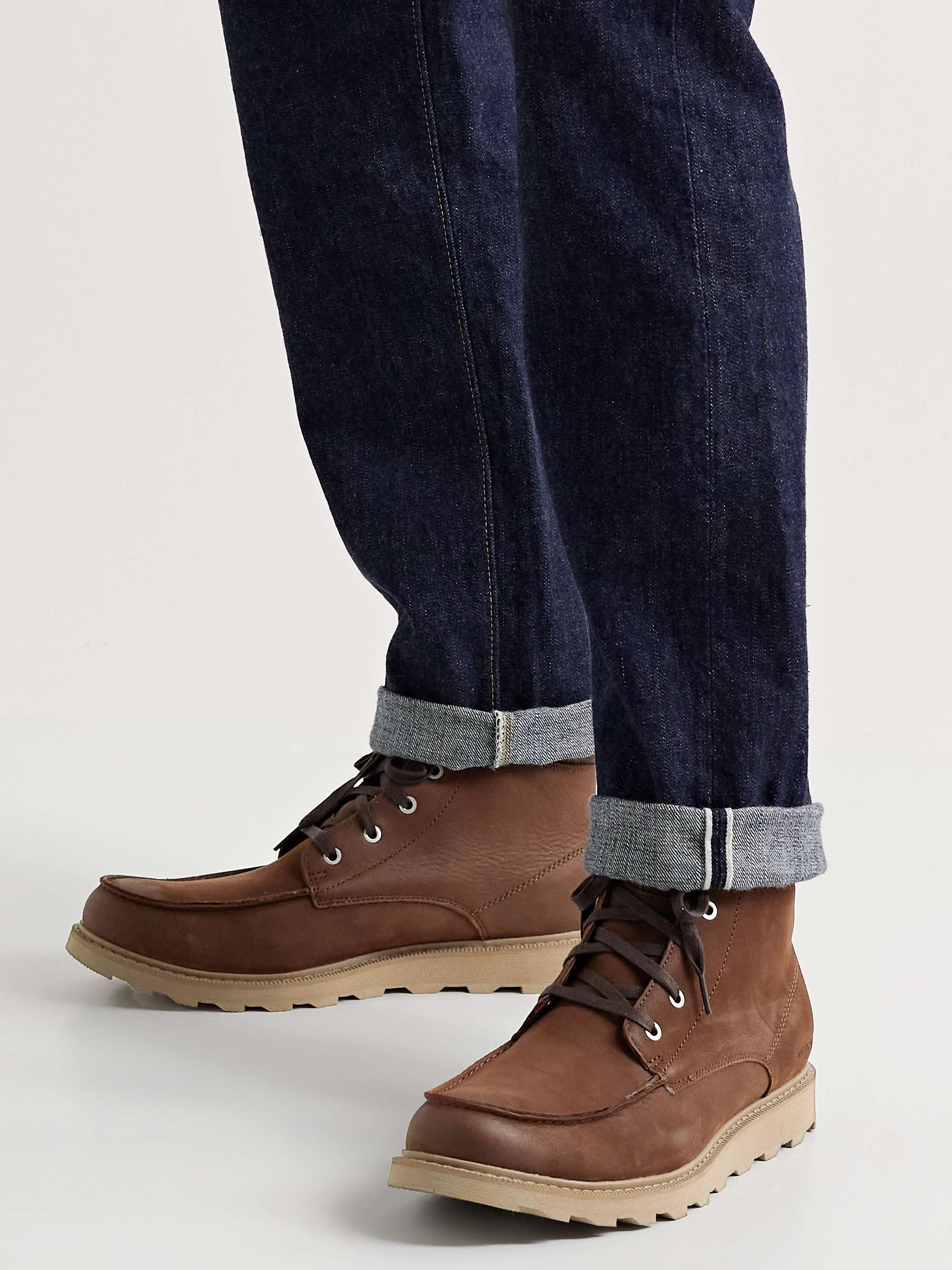 SOREL Madson II Moc Suede-Trimmed Burnished Textured-Leather Boots