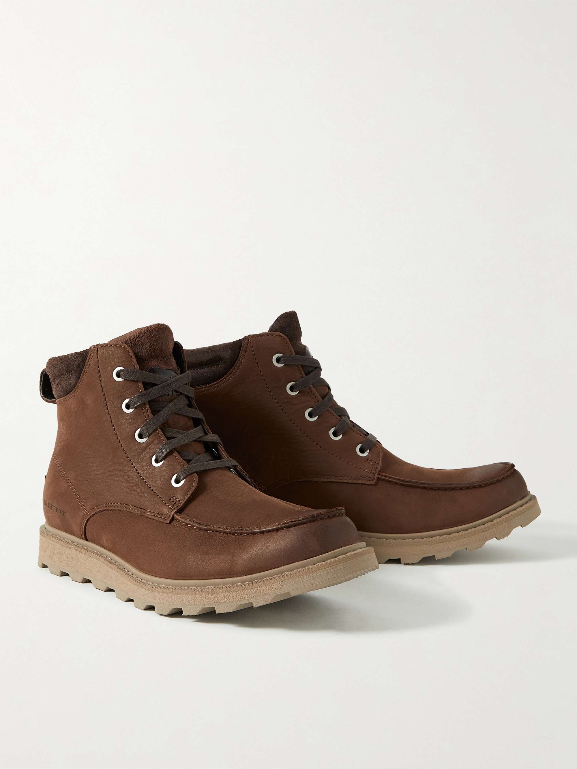SOREL Madson II Moc Suede-Trimmed Burnished Textured-Leather Boots