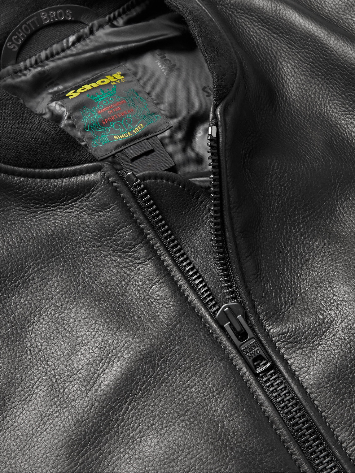 Shop Schott Ma-1 Pebble-grain Leather Bomber Jacket In Black