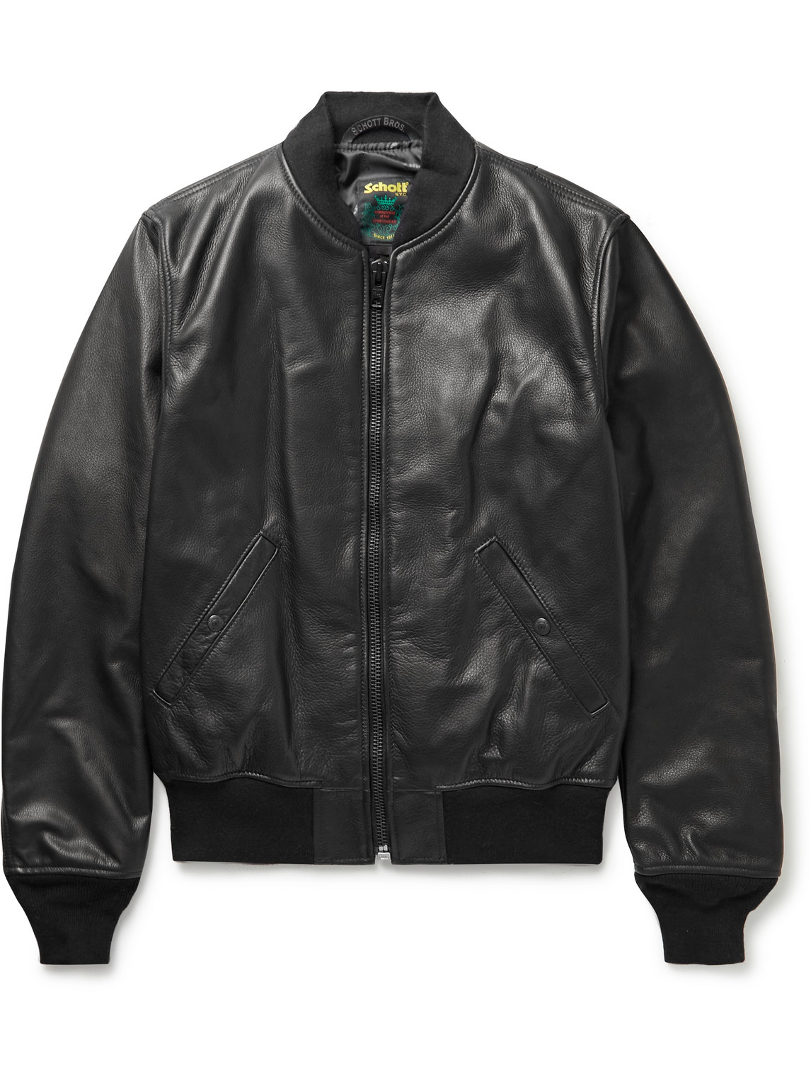 Shop Schott Ma-1 Pebble-grain Leather Bomber Jacket In Black