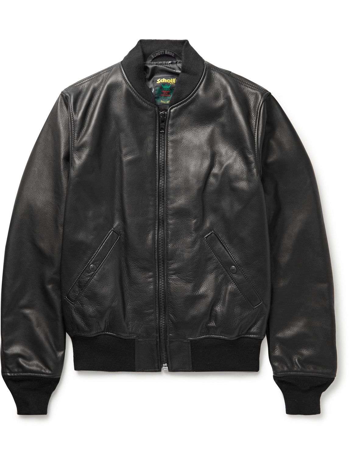 Schott - MA-1 Pebble-Grain Leather Bomber Jacket - Men - Black - XL