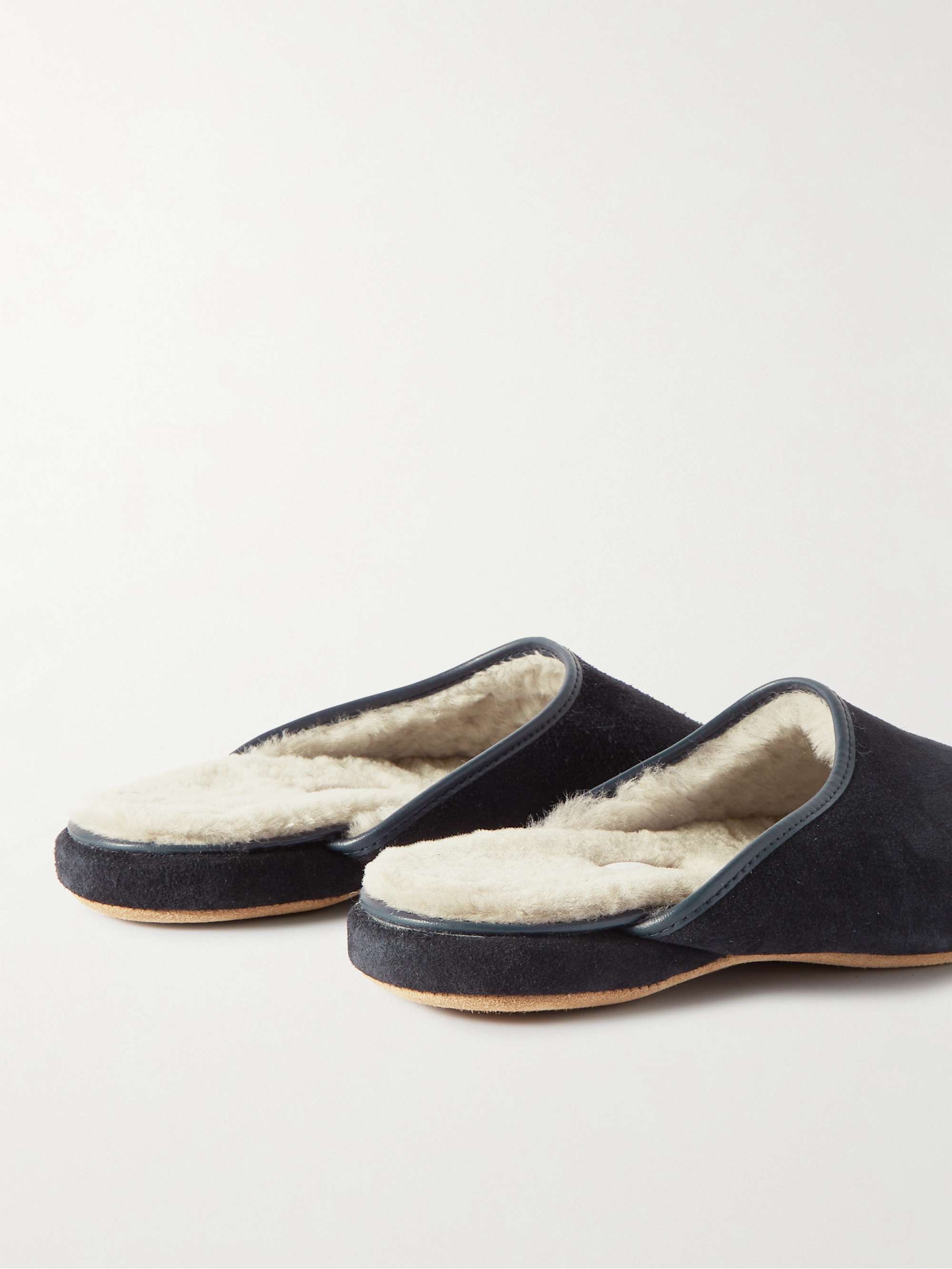 DEREK ROSE Shearling-Lined Suede Slippers