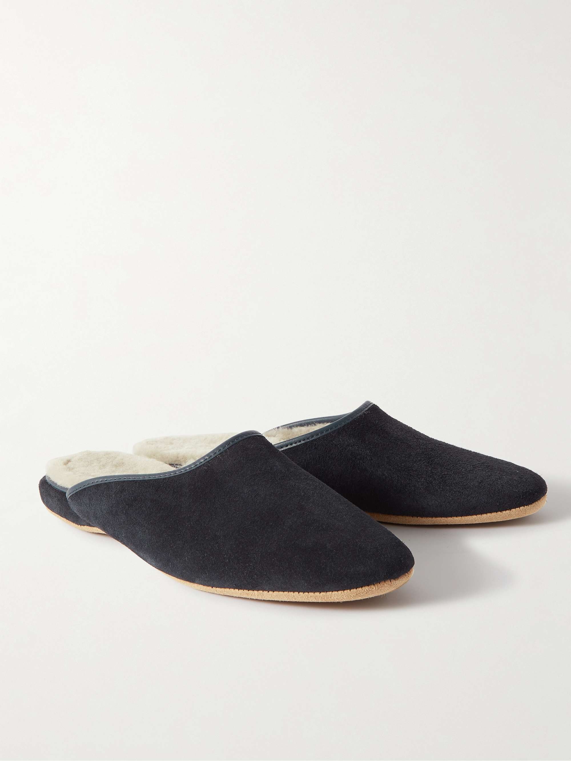 DEREK ROSE Shearling-Lined Suede Slippers