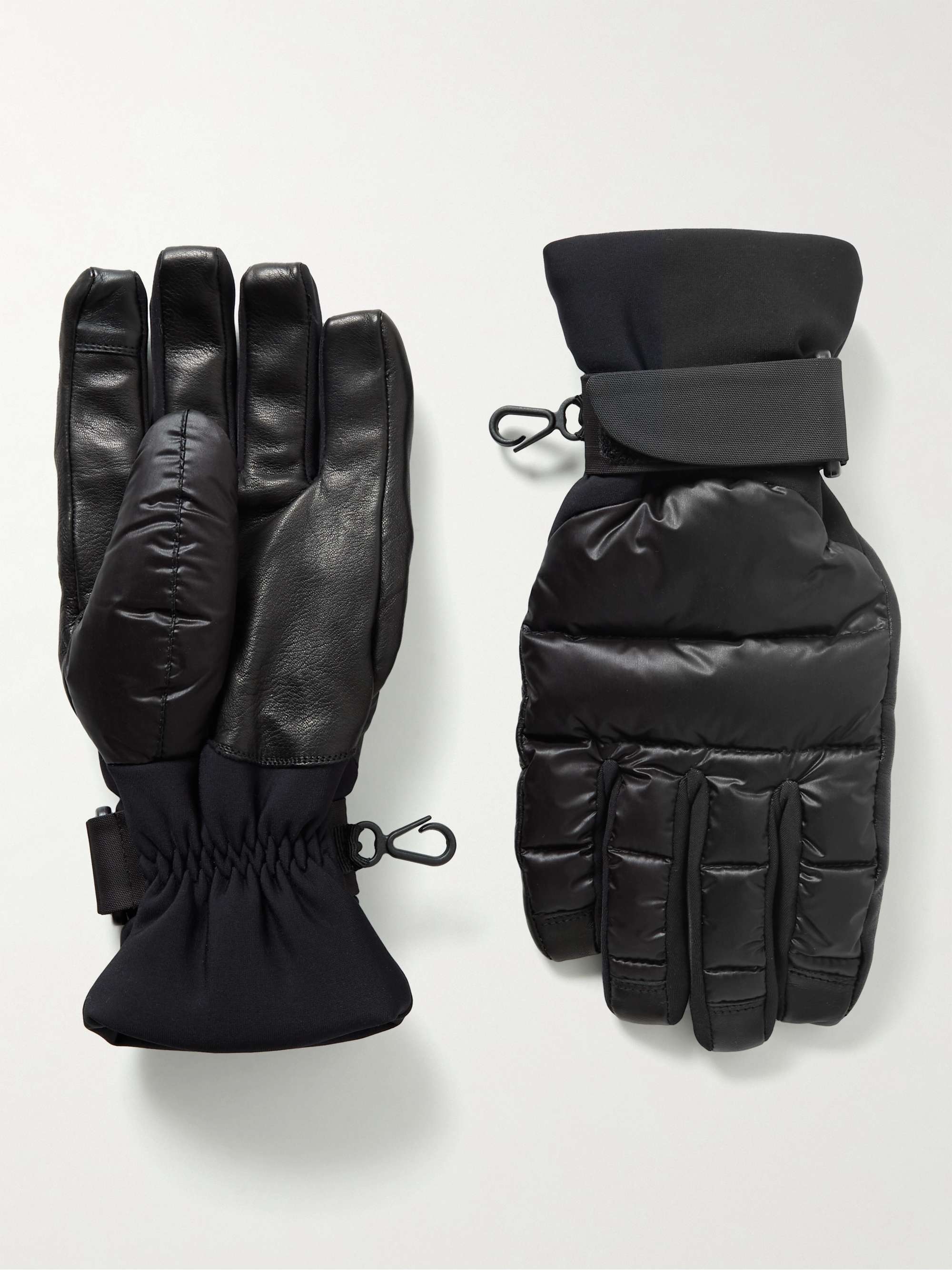 MONCLER GRENOBLE Logo-Appliquéd Leather-Trimmed Quilted Down Ski Gloves