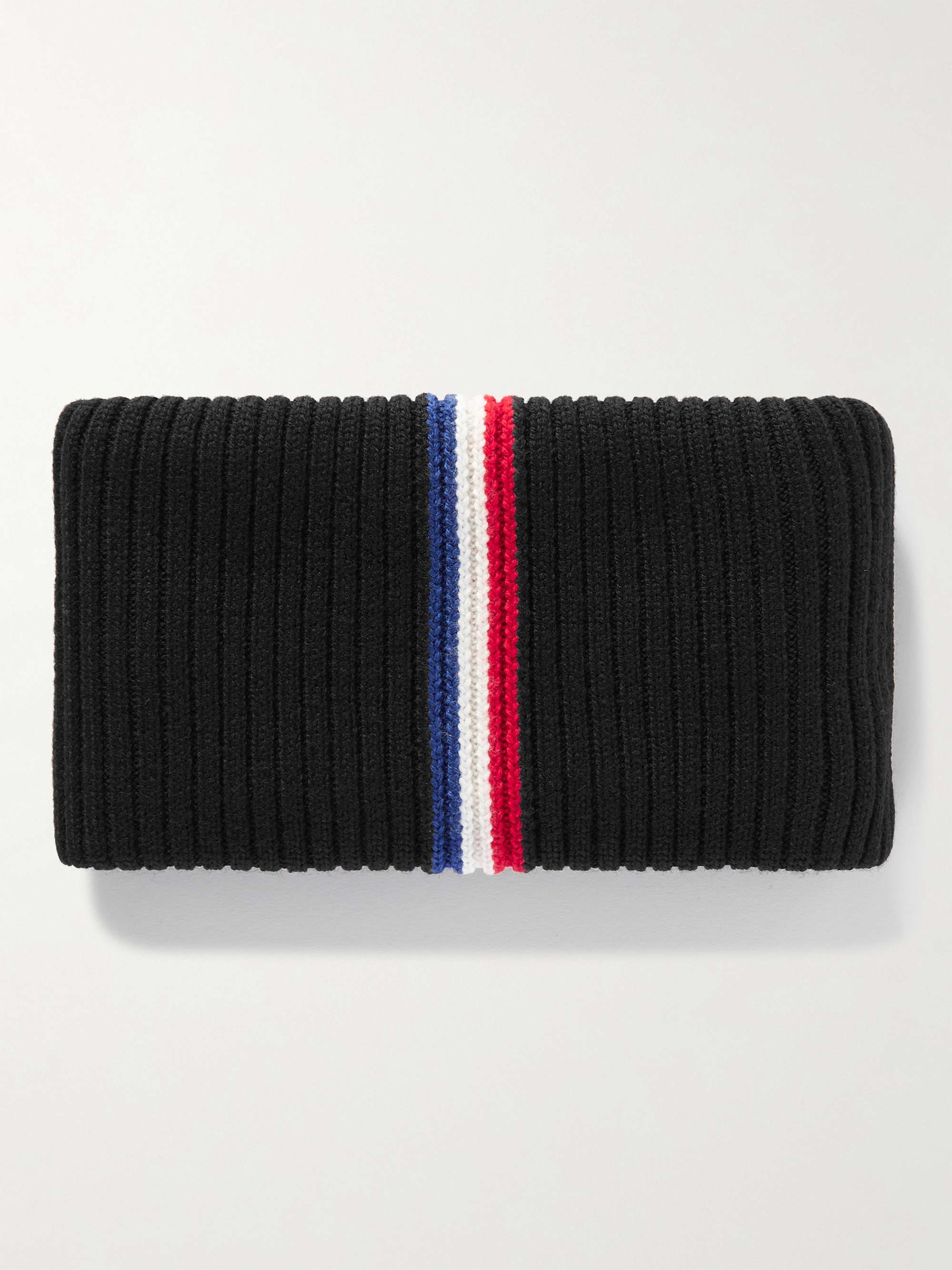 MONCLER GRENOBLE Logo-Appliquéd Striped Ribbed Virgin Wool Neck Warmer