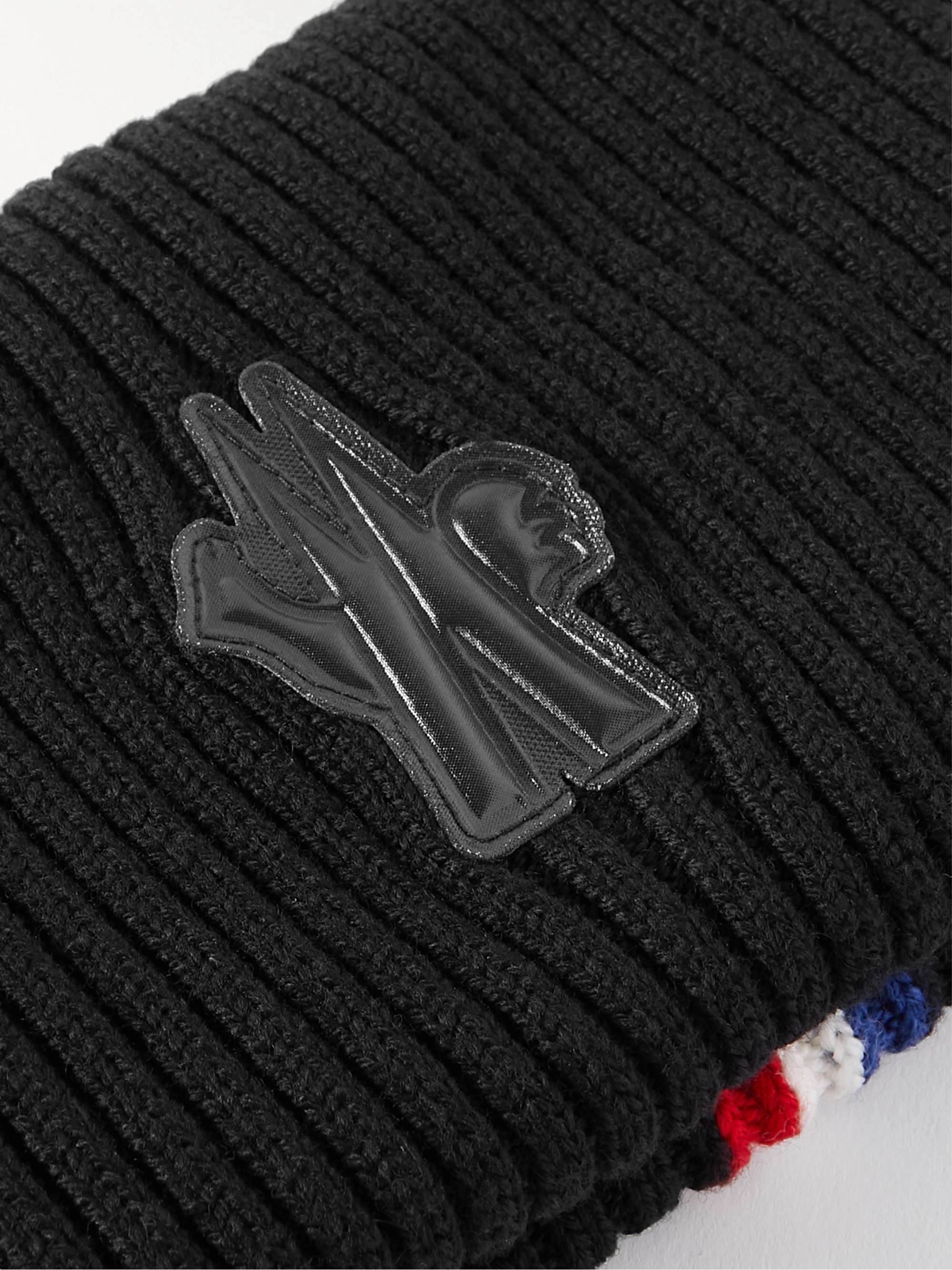 MONCLER GRENOBLE Logo-Appliquéd Striped Ribbed Virgin Wool Neck Warmer