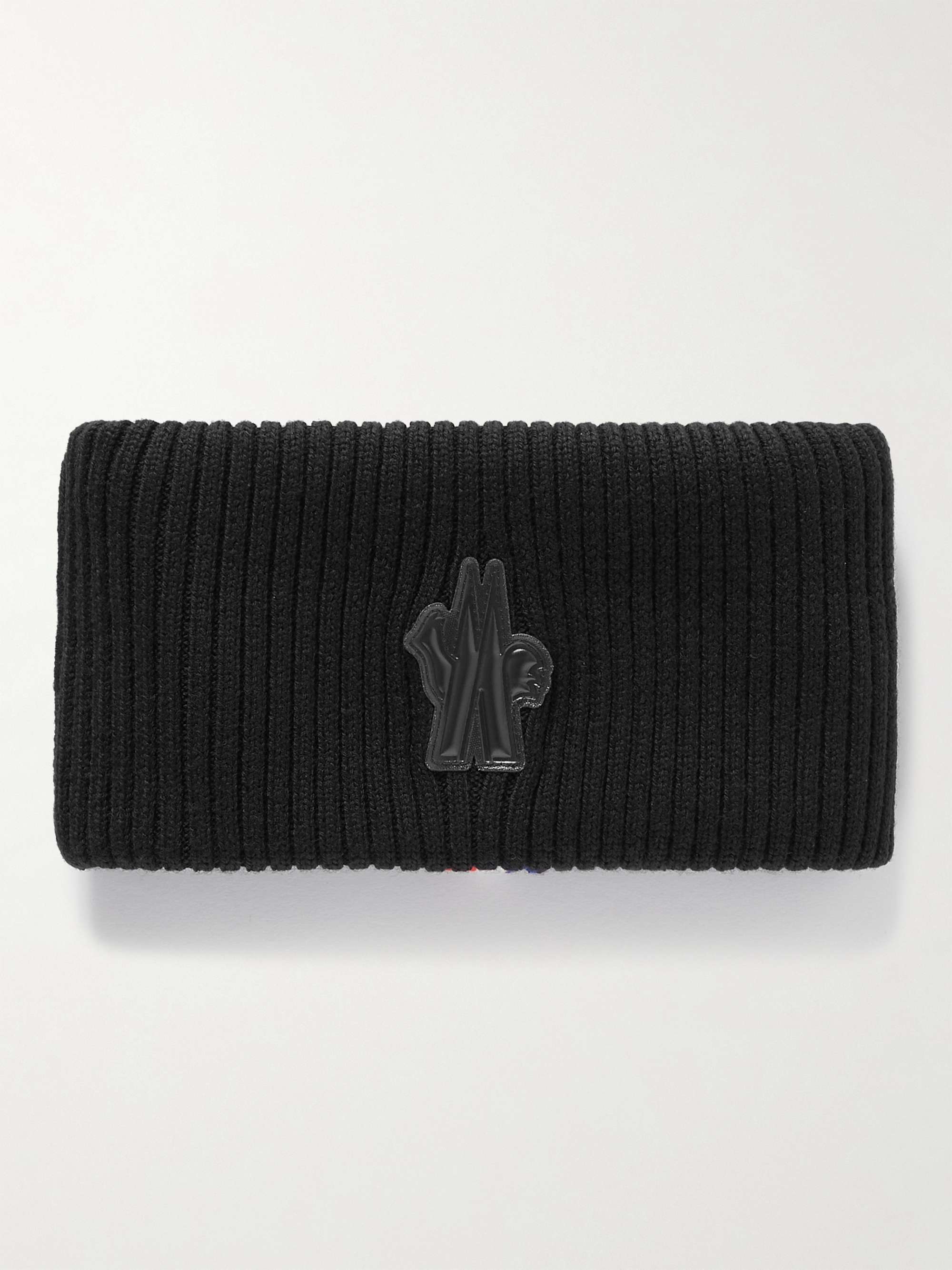 MONCLER GRENOBLE Logo-Appliquéd Striped Ribbed Virgin Wool Neck Warmer