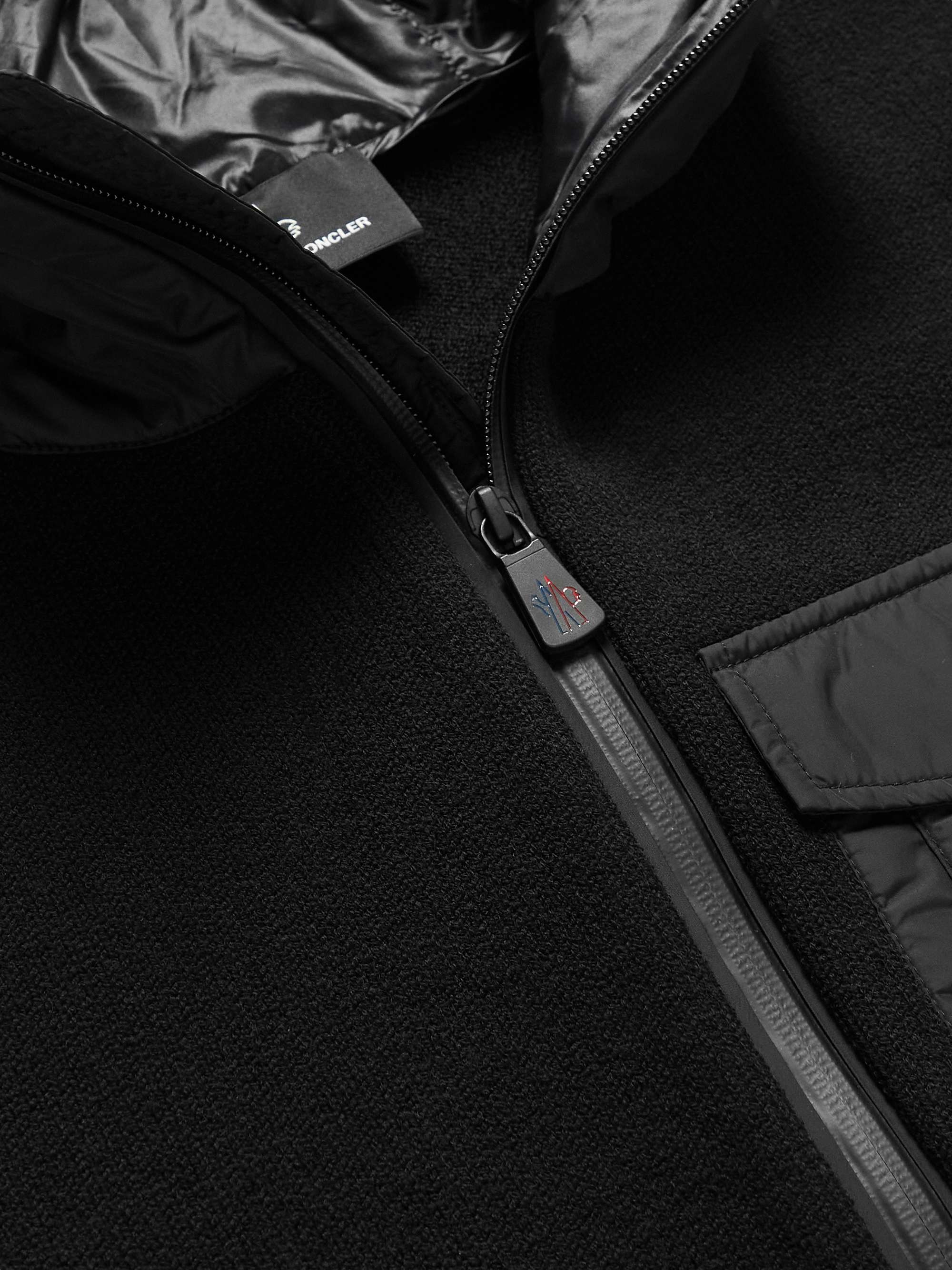 MONCLER GRENOBLE Logo-Appliquéd Shell-Trimmed Wool-Blend Zip-Up Hoodie