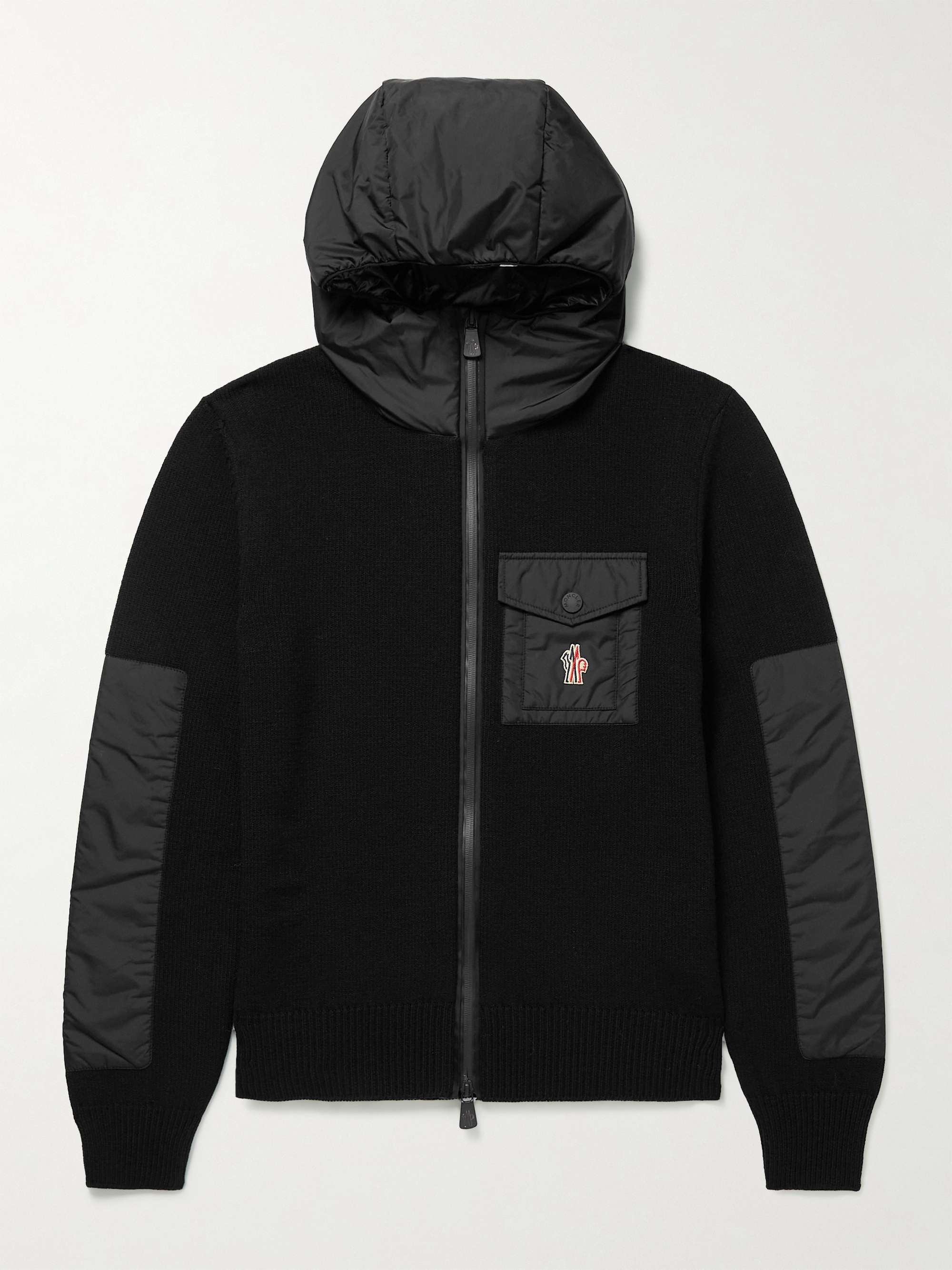 MONCLER GRENOBLE Logo-Appliquéd Shell-Trimmed Wool-Blend Zip-Up Hoodie