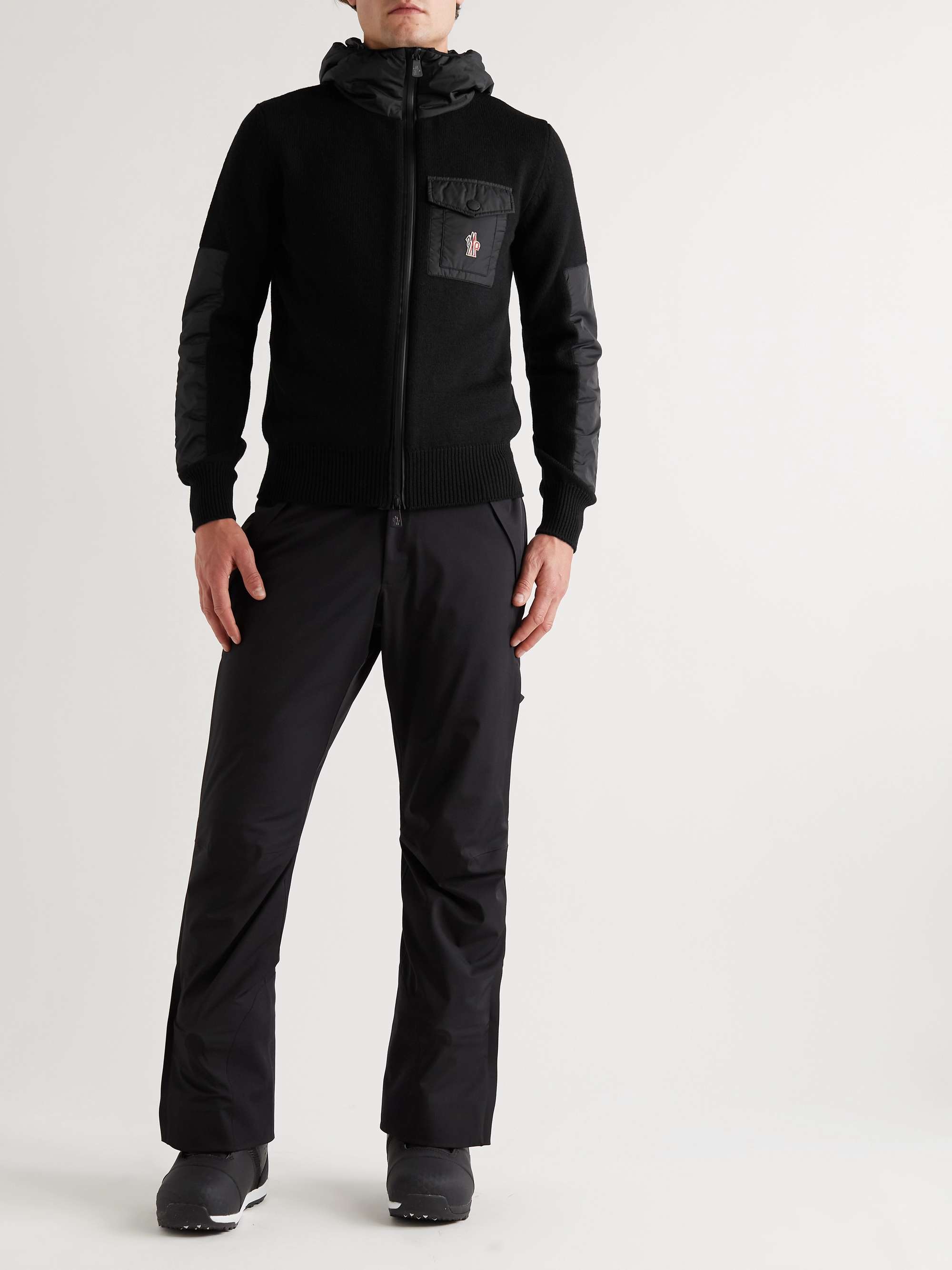 MONCLER GRENOBLE Logo-Appliquéd Shell-Trimmed Wool-Blend Zip-Up Hoodie