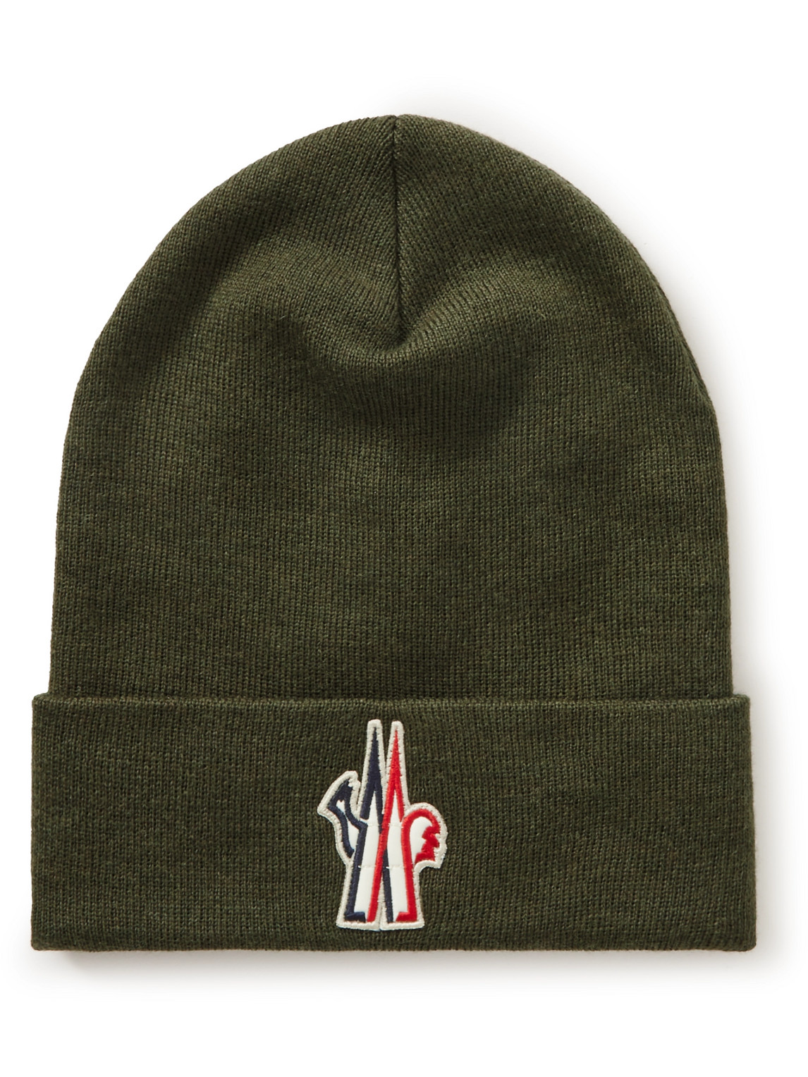Moncler Logo-appliquéd Ribbed Virgin Wool Beanie In Green