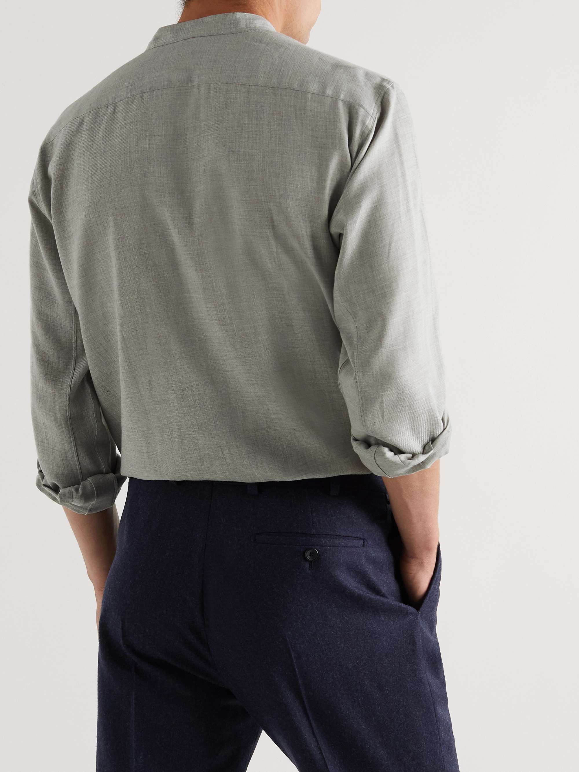 KINGSMAN + Turnbull & Asser Unwin Grandad-Collar Cotton and Cashmere-Blend Shirt
