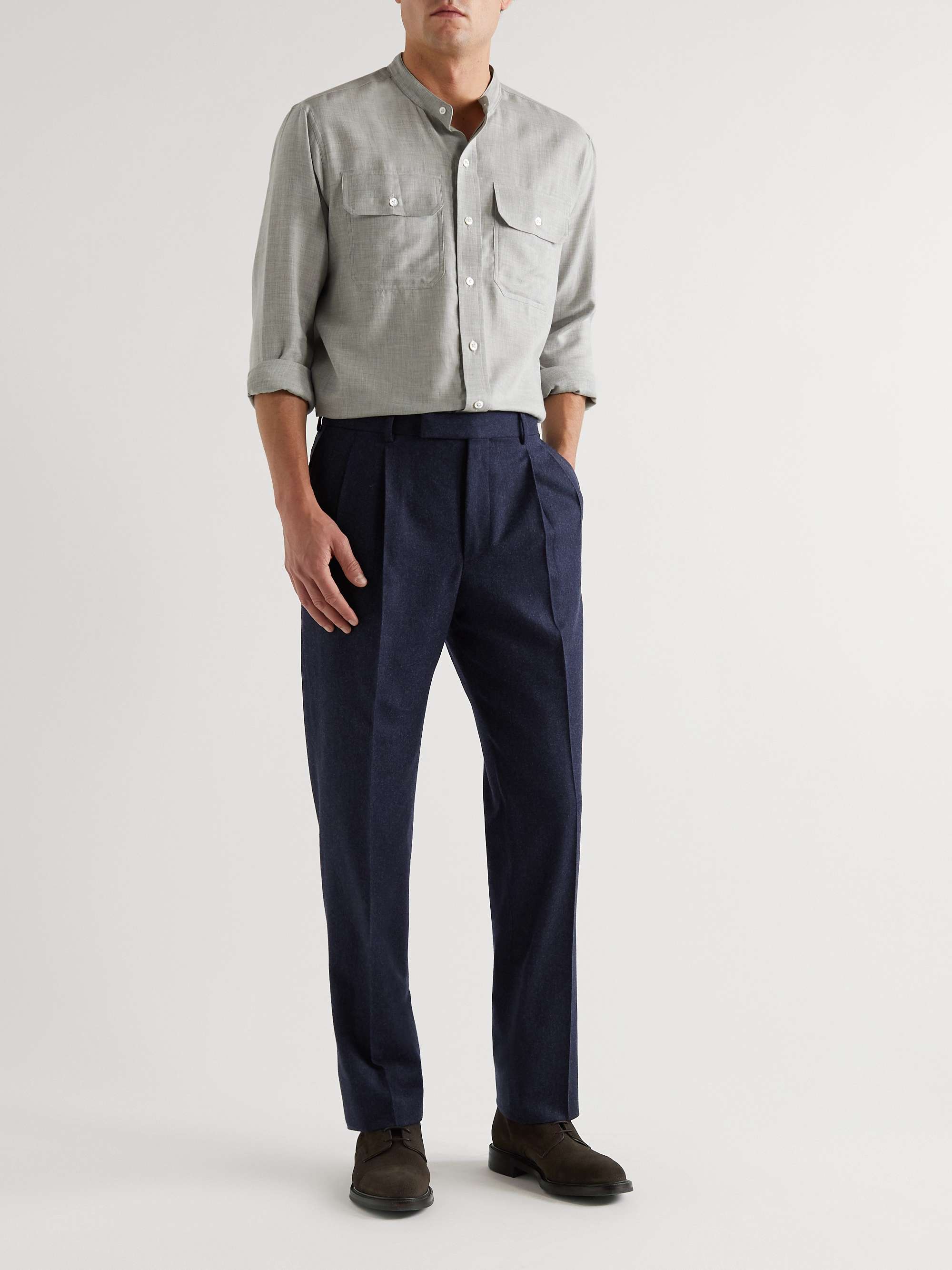 KINGSMAN + Turnbull & Asser Unwin Grandad-Collar Cotton and Cashmere-Blend Shirt
