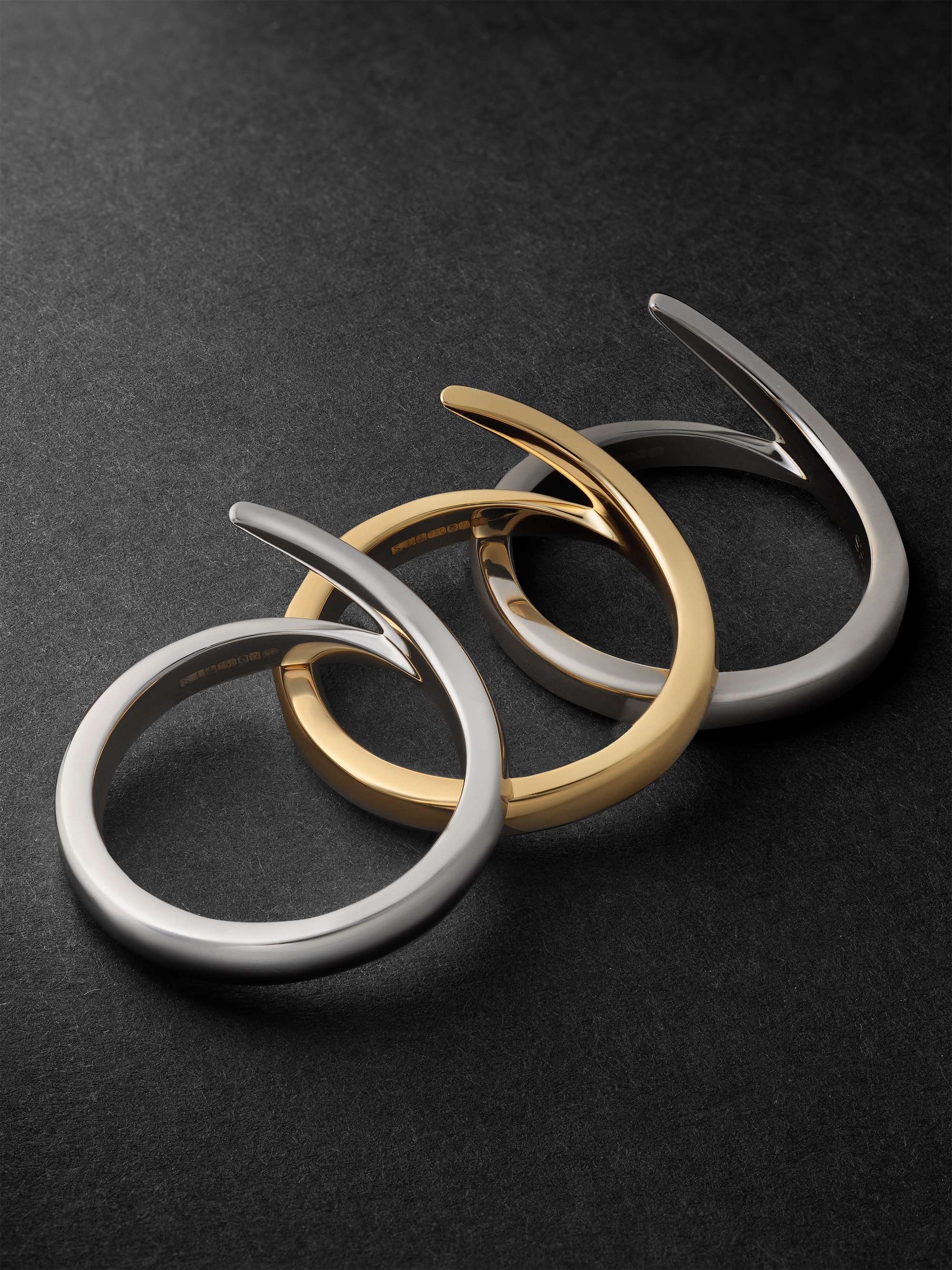 SHAUN LEANE Set of Three 18-Karat Yellow and White Gold and Rhodium-Plated Rings