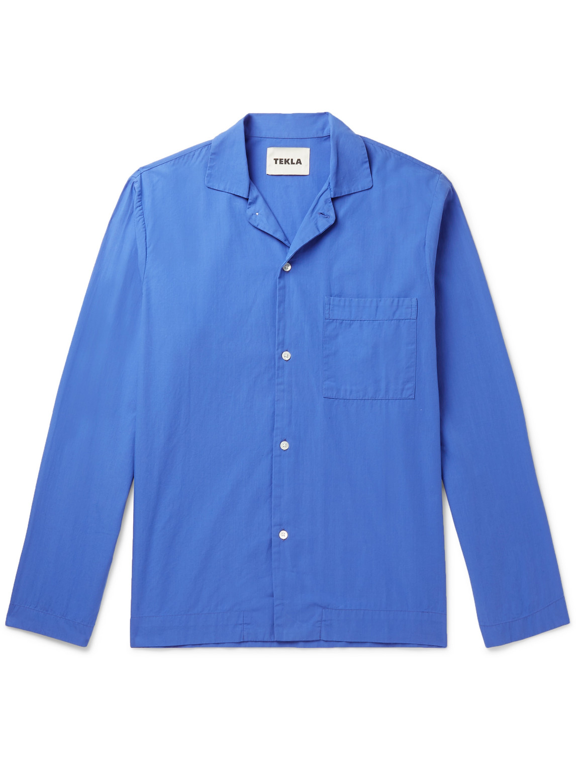Tekla Camp-collar Organic Cotton-poplin Pyjama Shirt In Blue