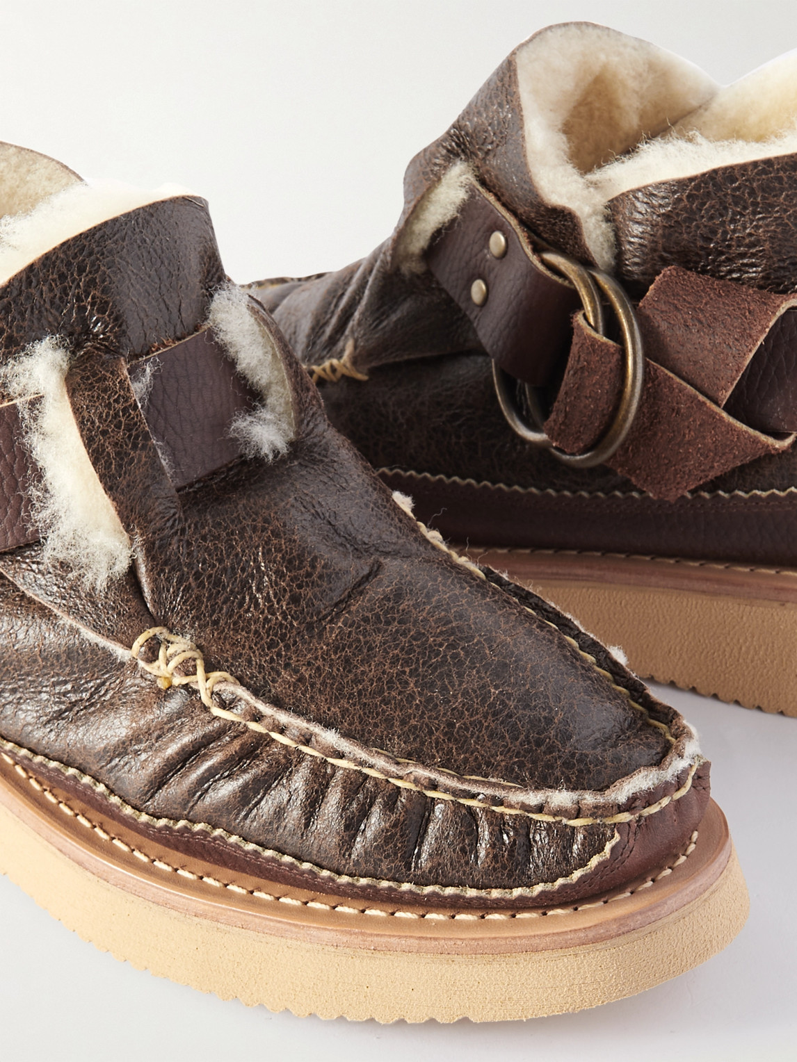 Shop Yuketen Shearling-lined Leather Boots In Brown