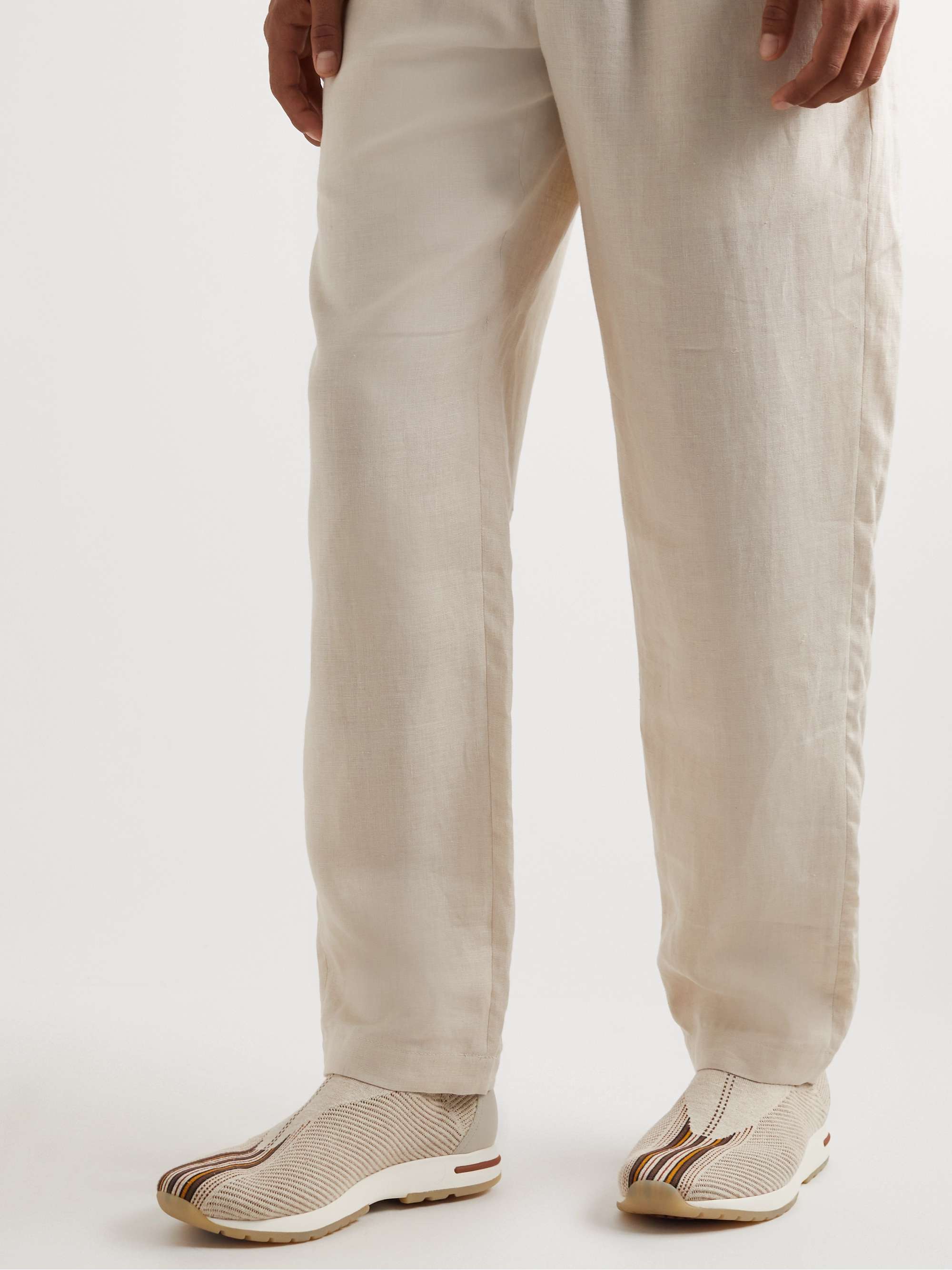 LORO PIANA 360 Lp Flexy Walk Leather-Trimmed Linen and Silk-Blend Slip-On Sneakers