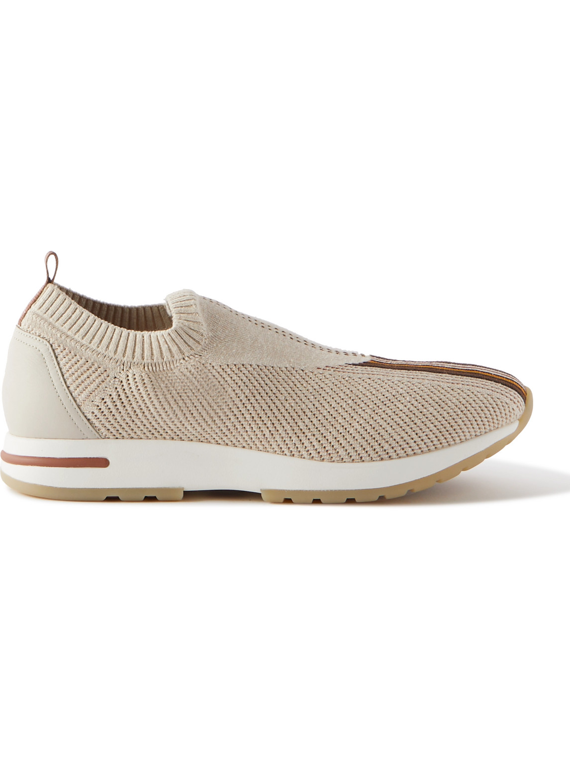 Loro Piana 360 Lp Flexy Walk Leather-trimmed Linen And Silk-blend Slip-on Trainers In Neutrals