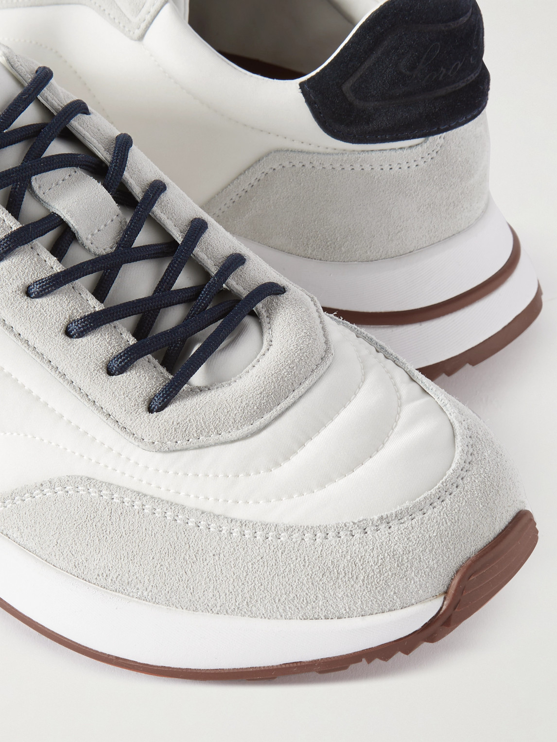 Shop Loro Piana Weekend Walk Suede-trimmed Shell Sneakers In White