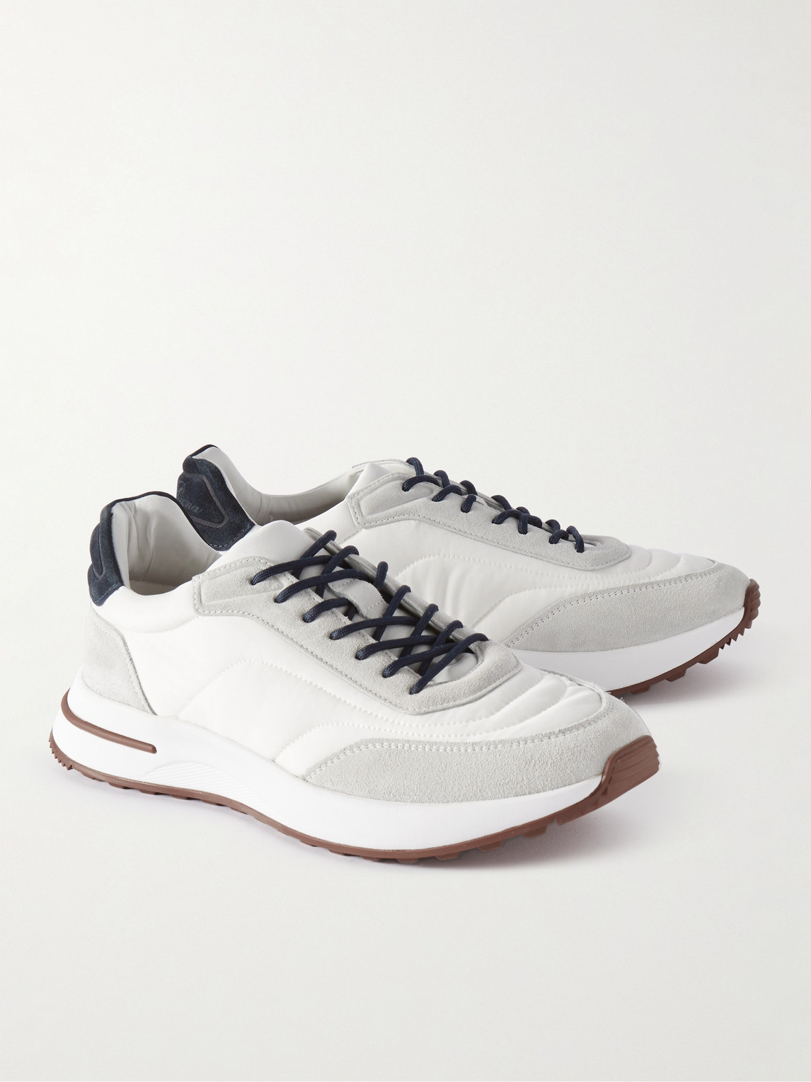 Shop Loro Piana Weekend Walk Suede-trimmed Shell Sneakers In White