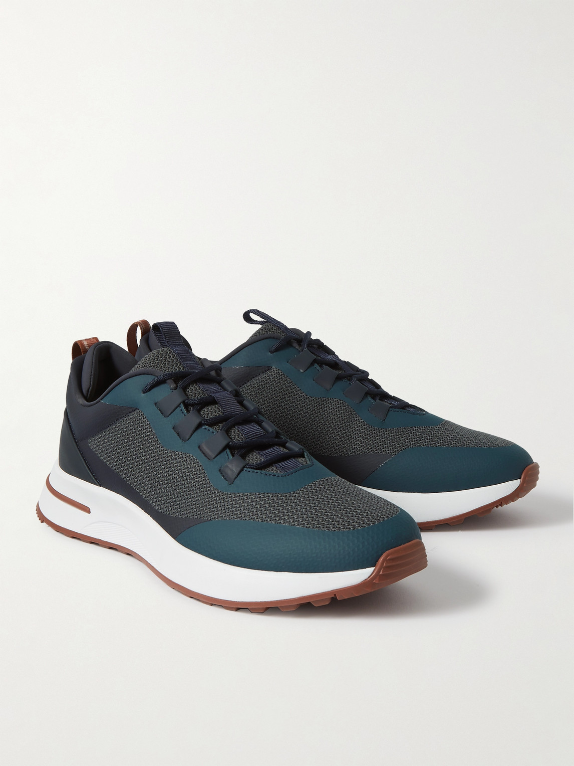 Shop Loro Piana Weekend Walk Leather-trimmed Mesh Sneakers In Blue