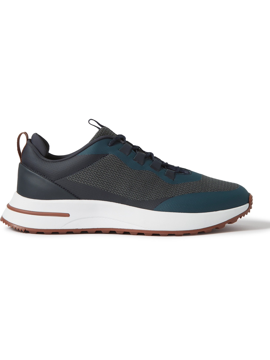 Shop Loro Piana Weekend Walk Leather-trimmed Mesh Sneakers In Blue