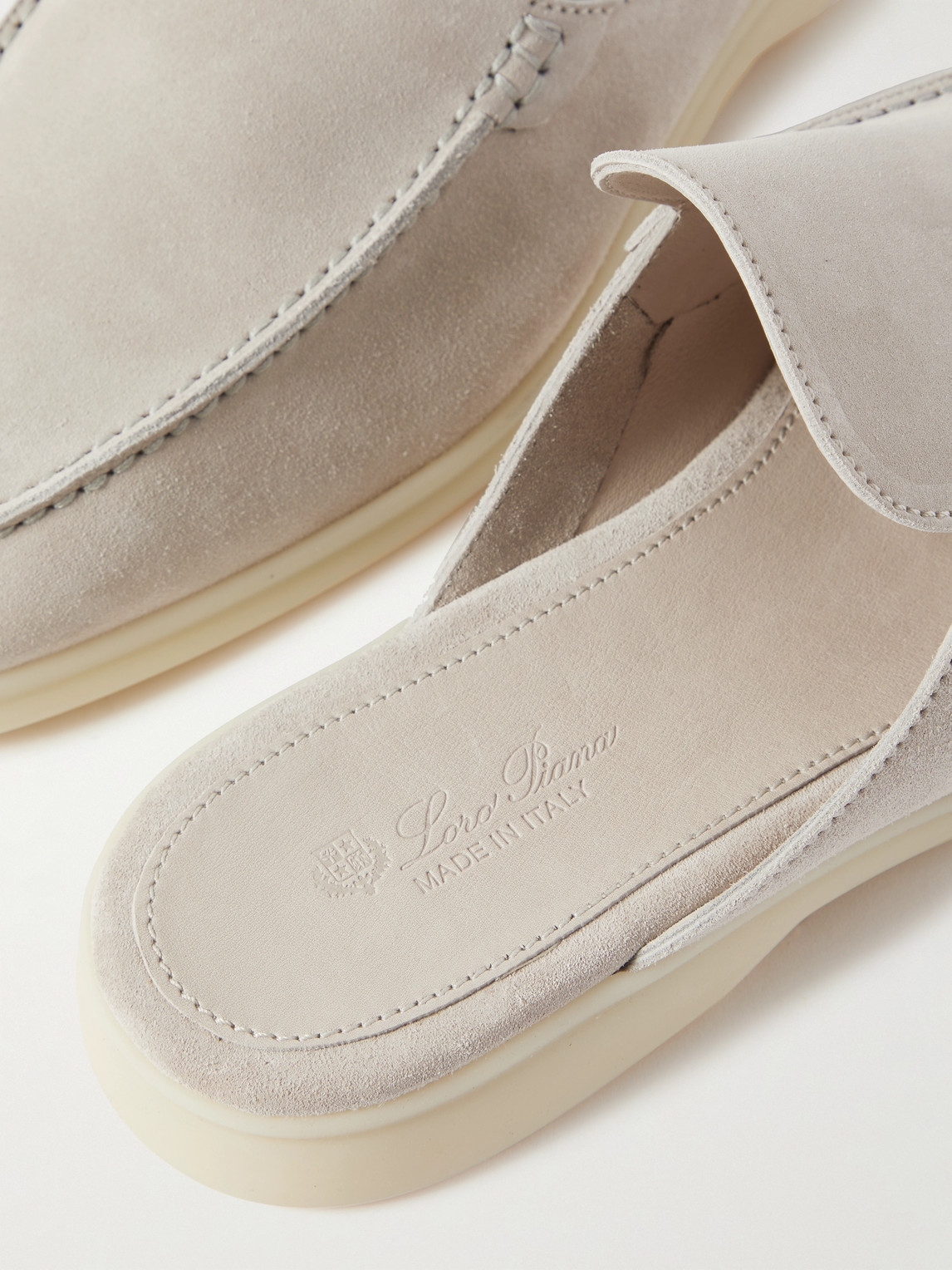 Shop Loro Piana Babouche Walk Suede Backless Loafers In Neutrals