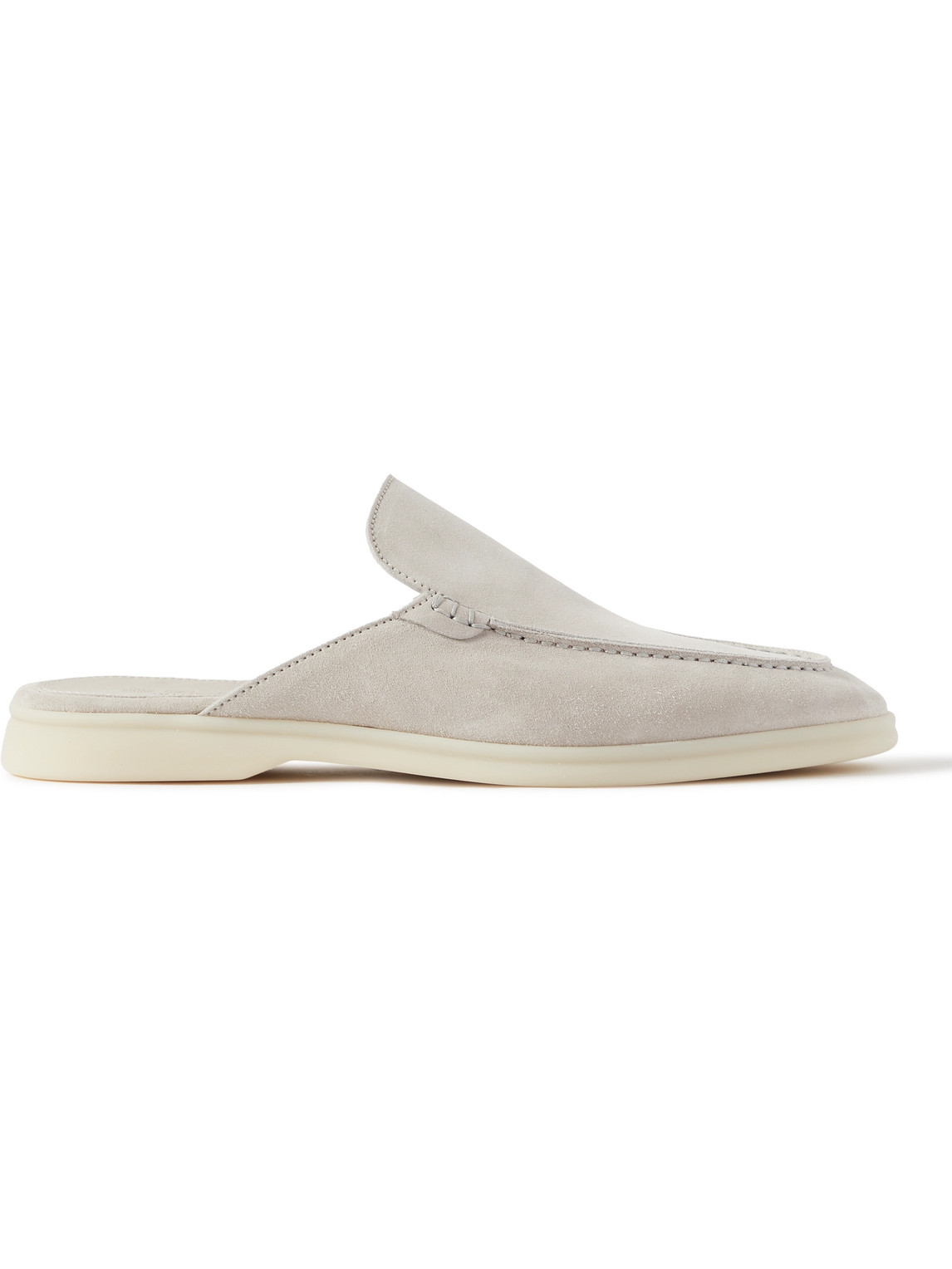 Shop Loro Piana Babouche Walk Suede Backless Loafers In Neutrals
