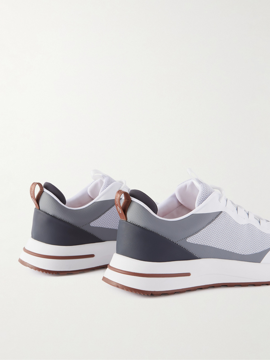Shop Loro Piana Weekend Walk Leather-trimmed Mesh Sneakers In Gray