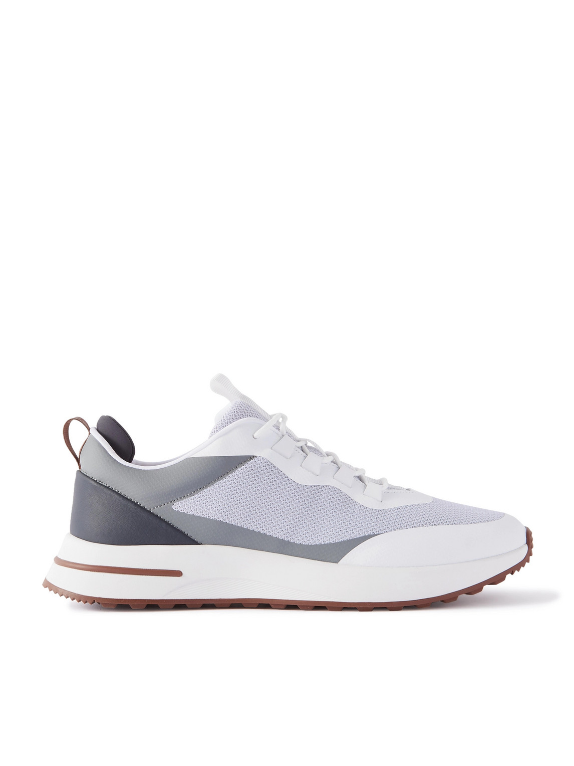 Shop Loro Piana Weekend Walk Leather-trimmed Mesh Sneakers In Gray