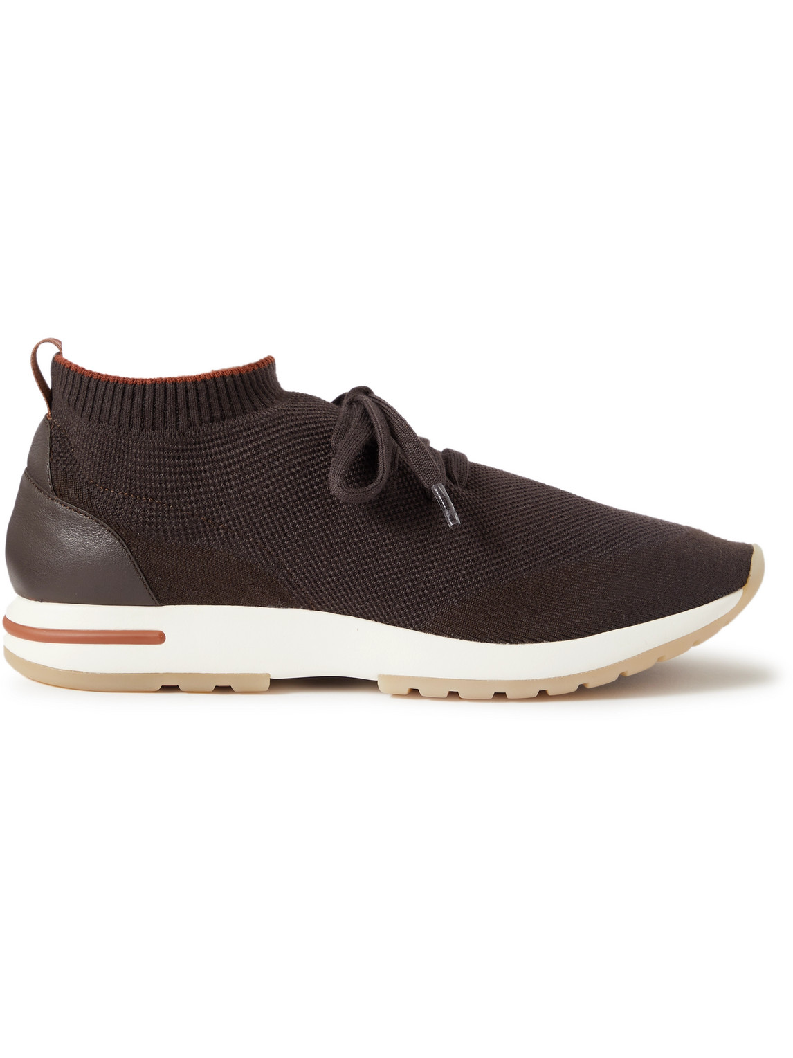 Loro Piana 350 Flexy Leather-trimmed Knitted Wish Wool Sneakers In Brown