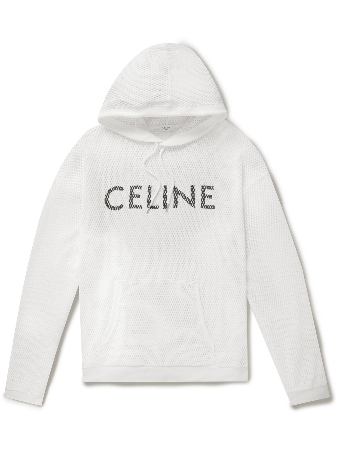 Celine Logo-print Cotton-mesh Hoodie In Neutrals