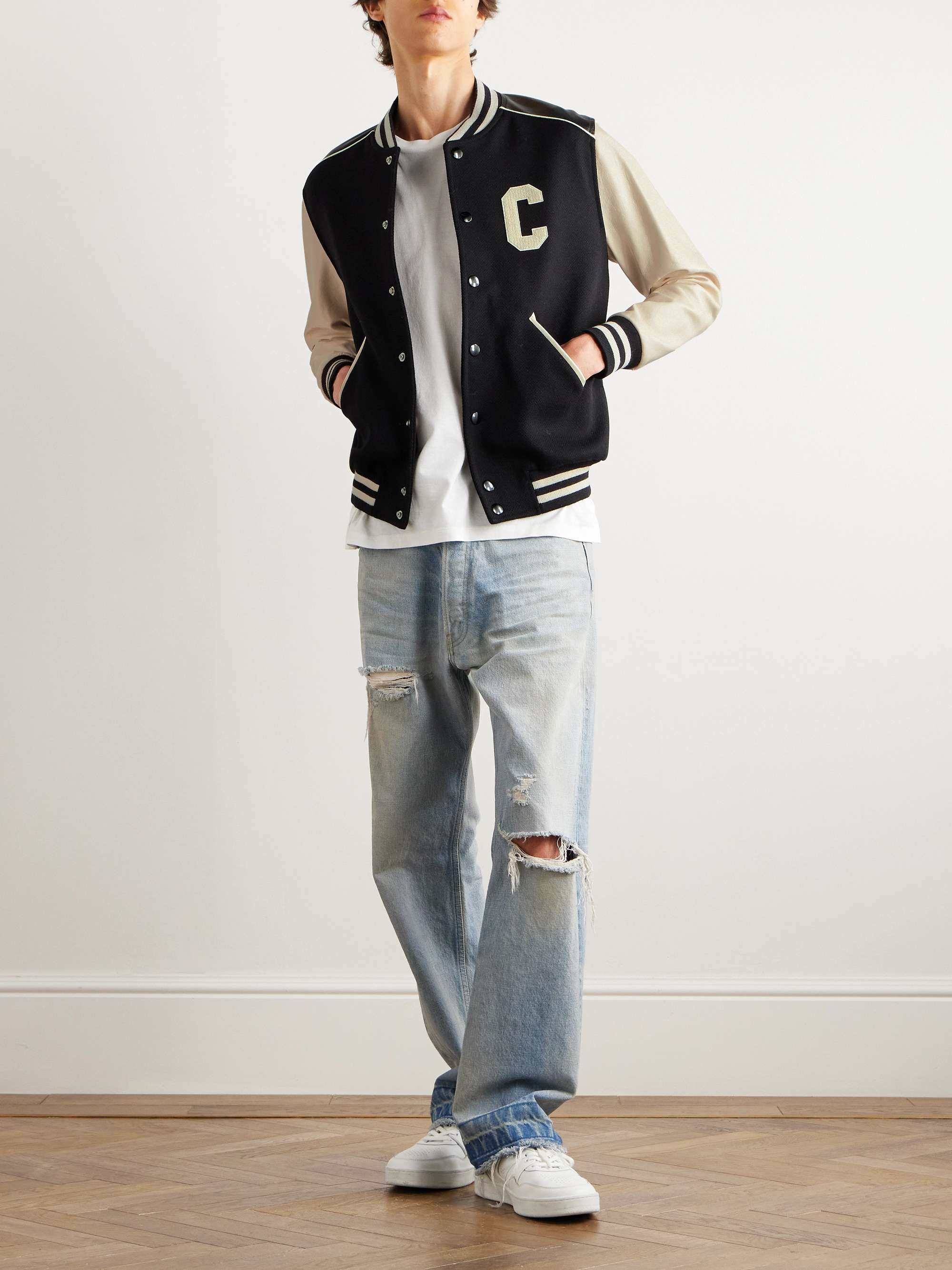 CELINE HOMME Jackson Logo-Appliquéd Wool-Blend Varsity Jacket for