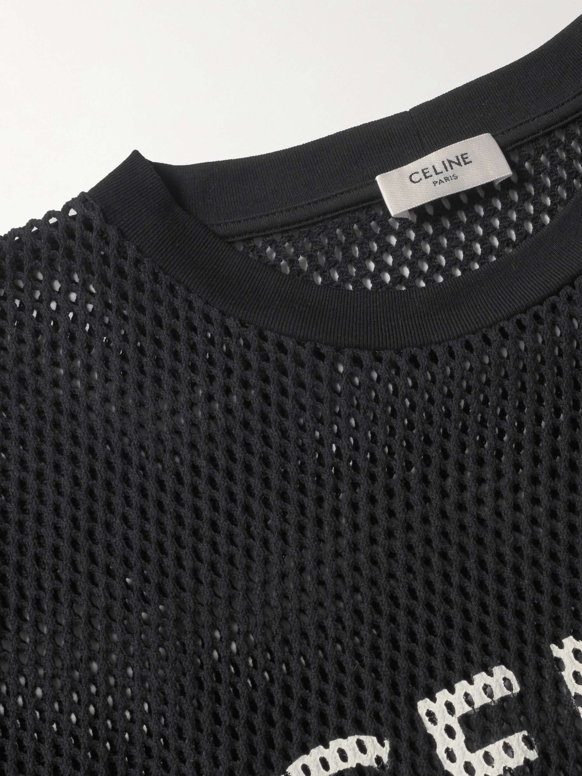 CELINE HOMME Logo-Print Cotton-Mesh T-Shirt