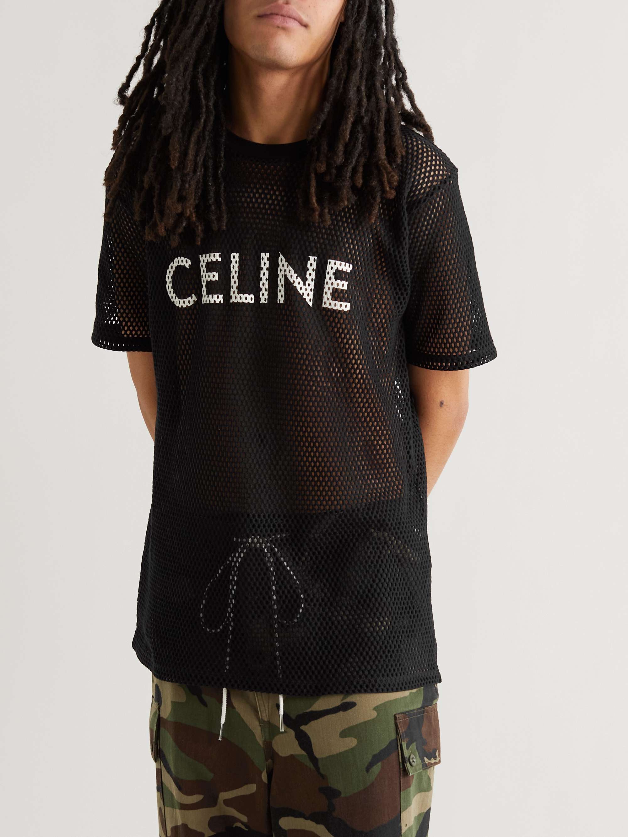 CELINE HOMME Logo-Print Cotton-Mesh T-Shirt