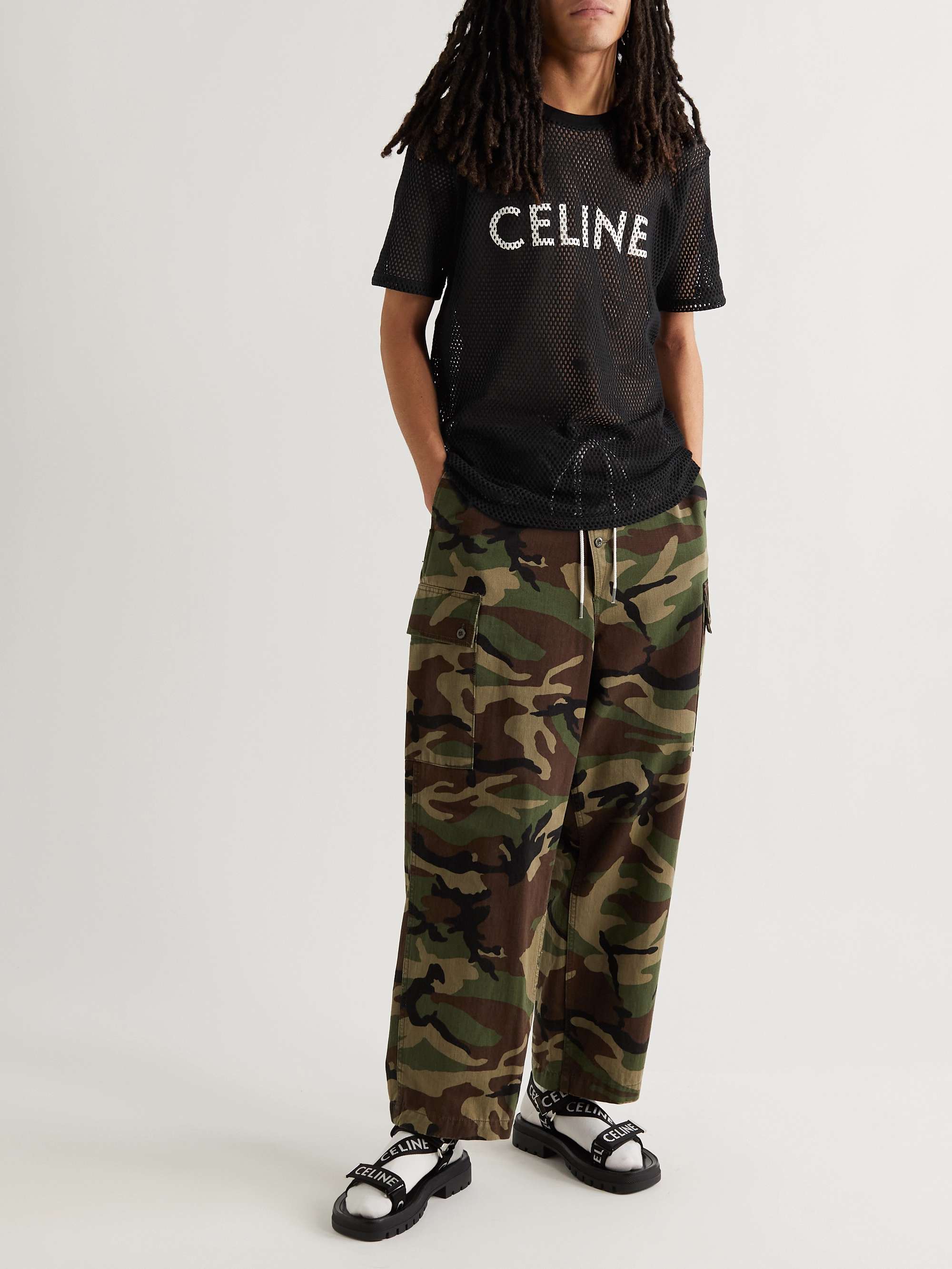 CELINE HOMME Logo-Print Cotton-Mesh T-Shirt