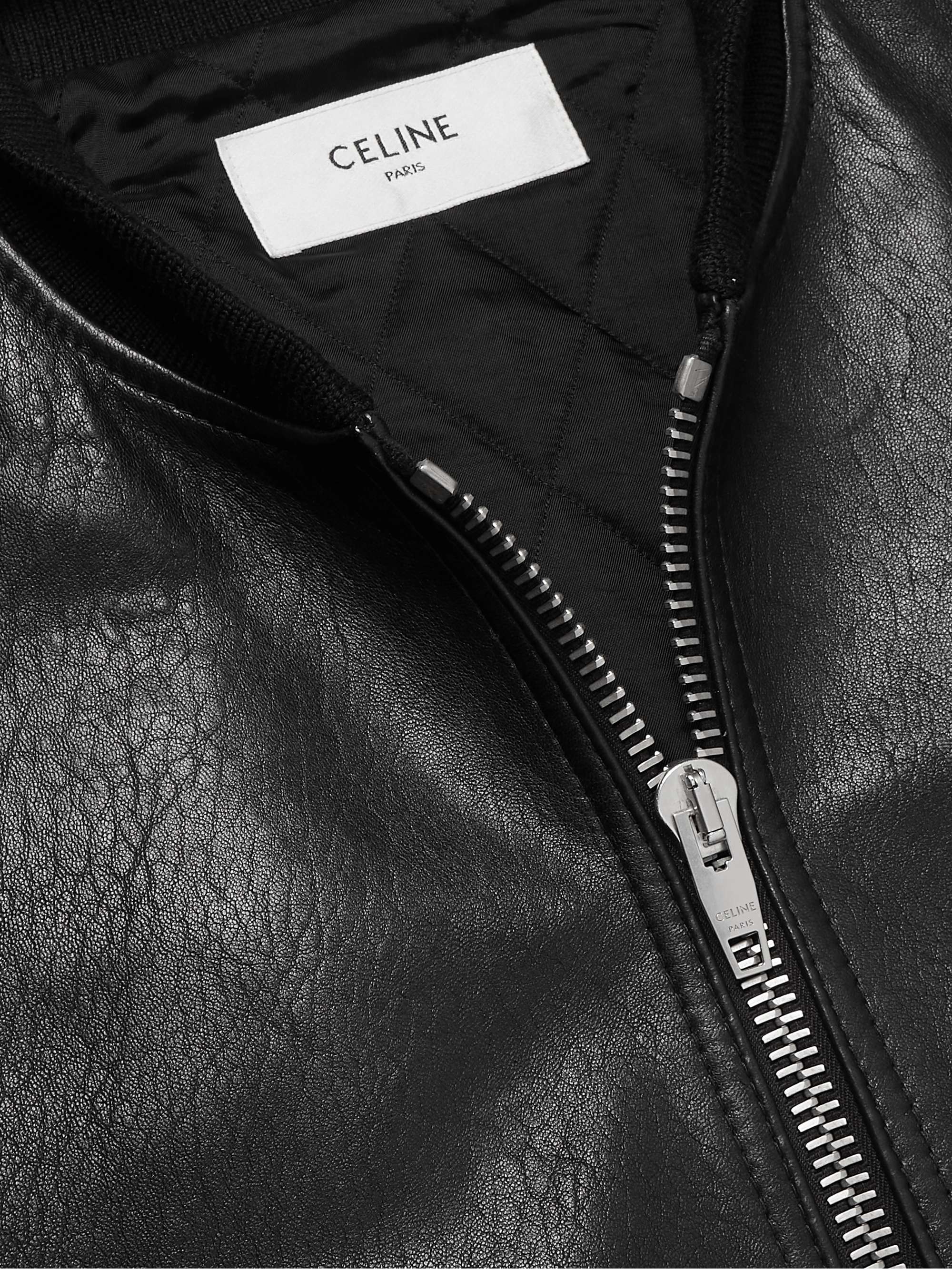 CELINE HOMME Studded Logo-Print Leather Bomber Jacket