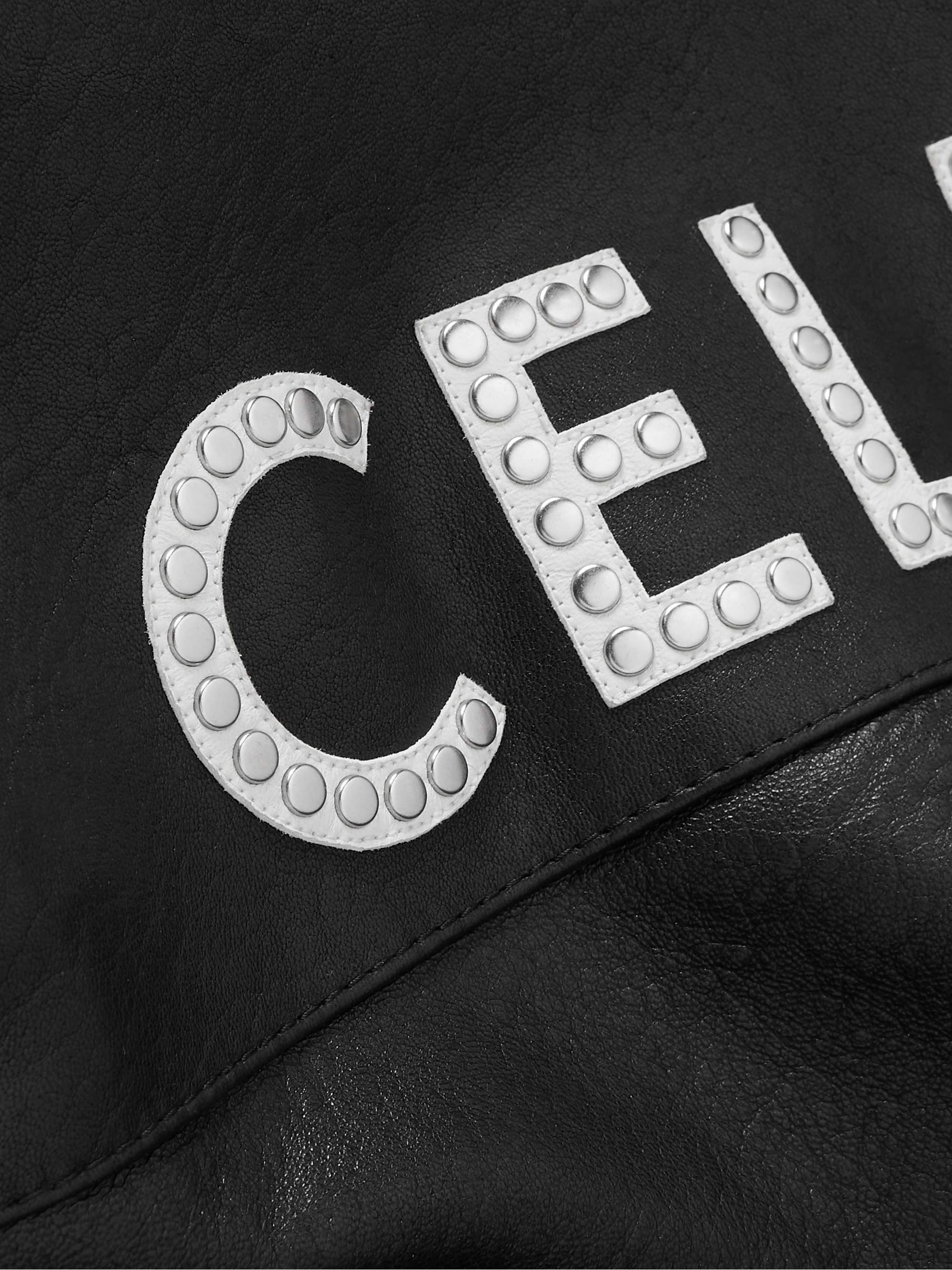 CELINE HOMME Studded Logo-Print Leather Bomber Jacket