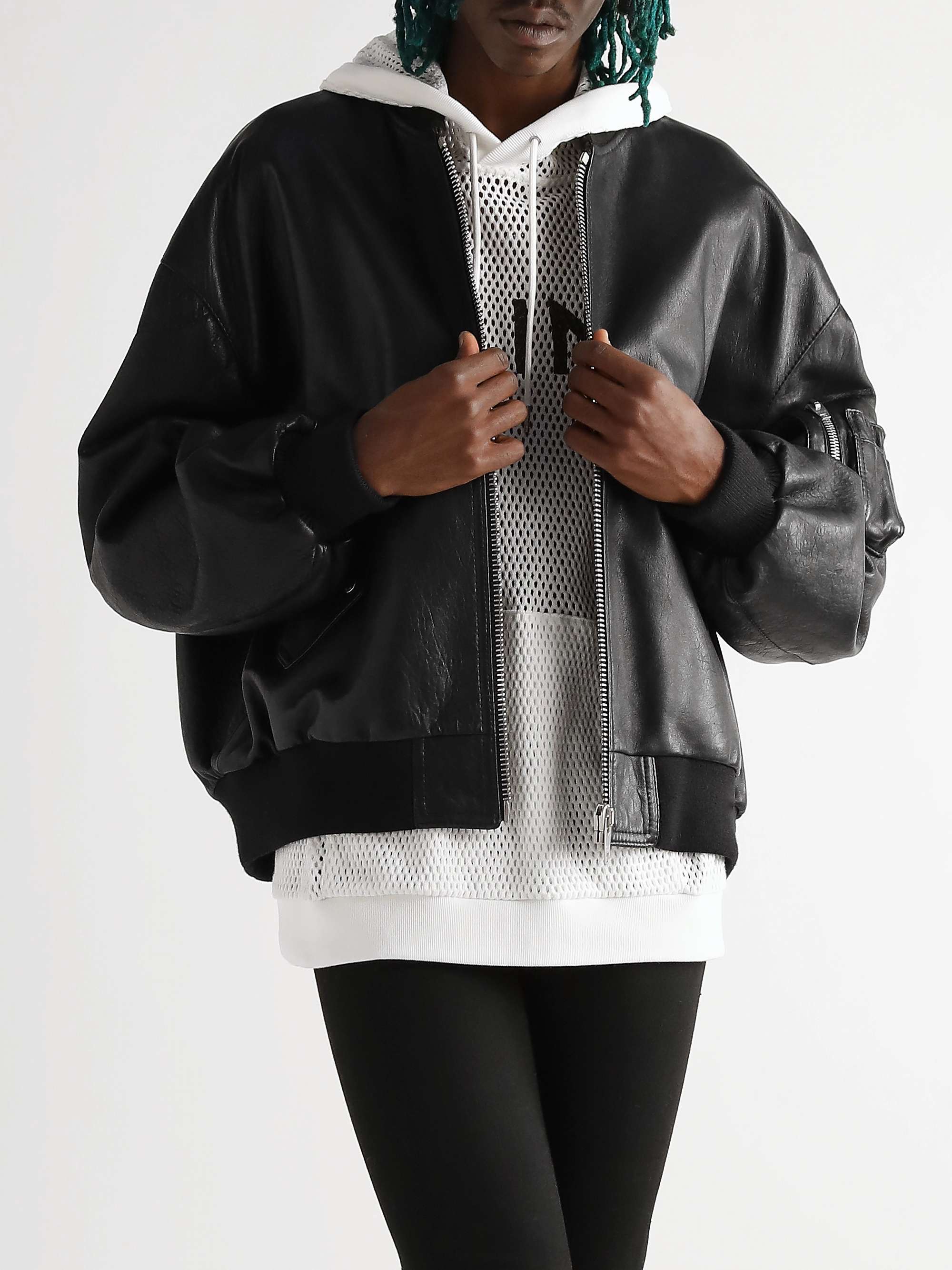 CELINE HOMME Studded Logo-Print Leather Bomber Jacket