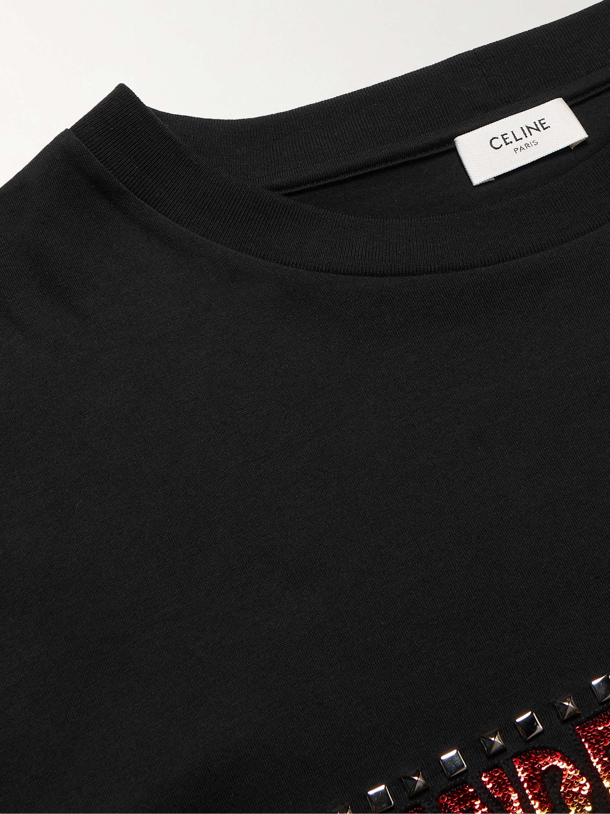 CELINE Embellished Embroidered Cotton-Jersey T-Shirt
