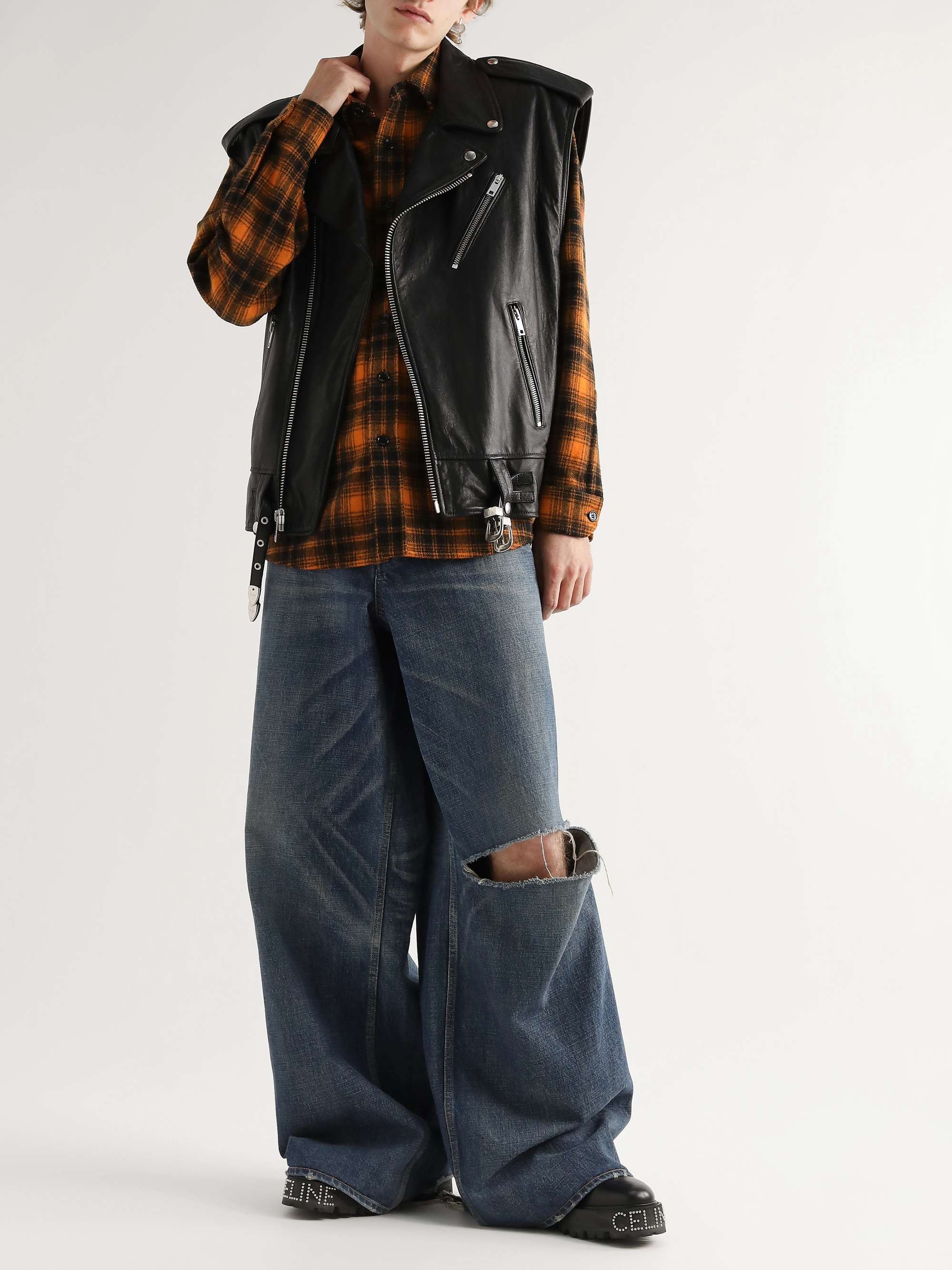 CELINE HOMME Checked Wool-Blend Flannel Shirt