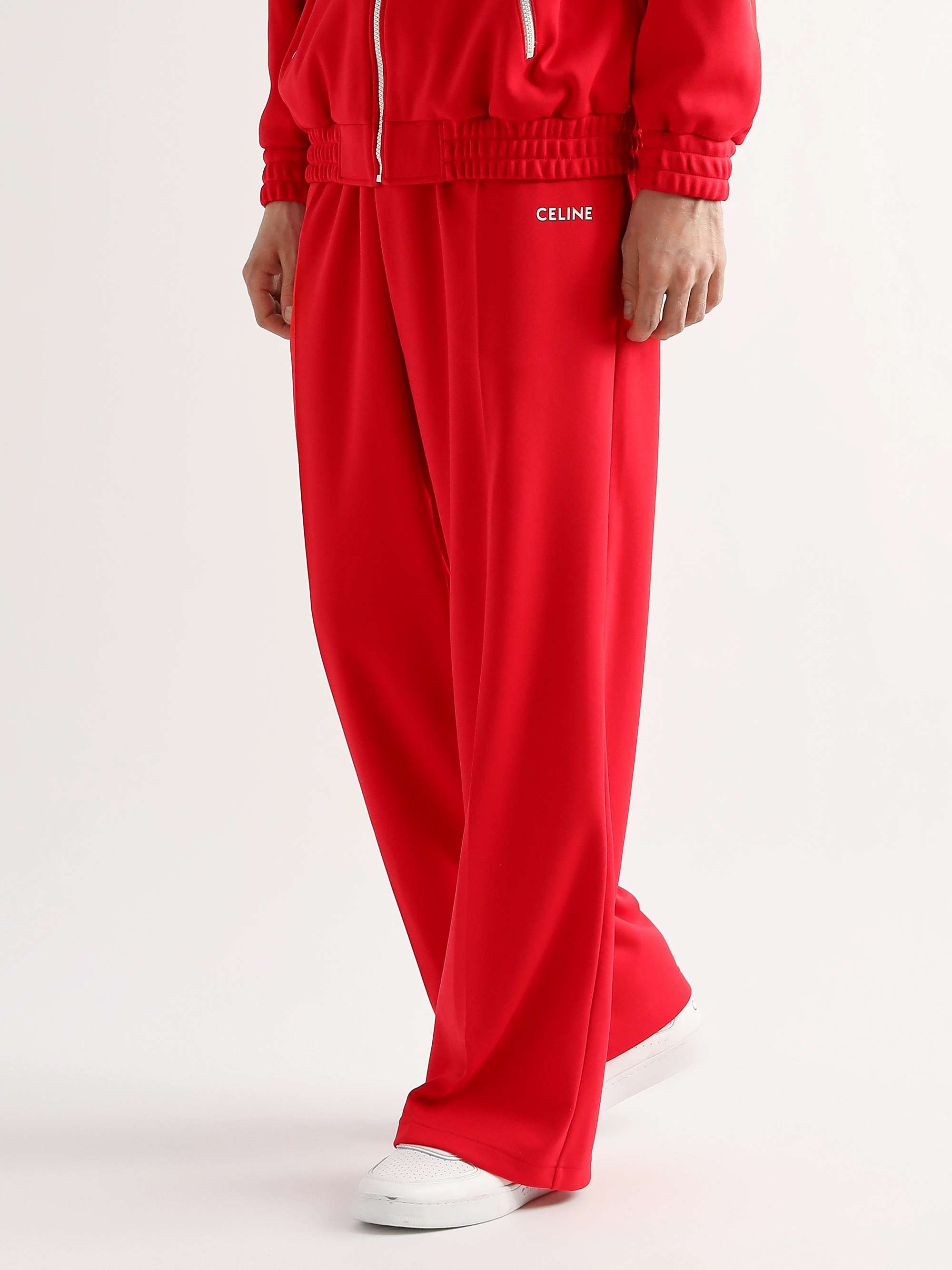 CELINE HOMME Straight-Leg Logo-Print Jersey Track Pants