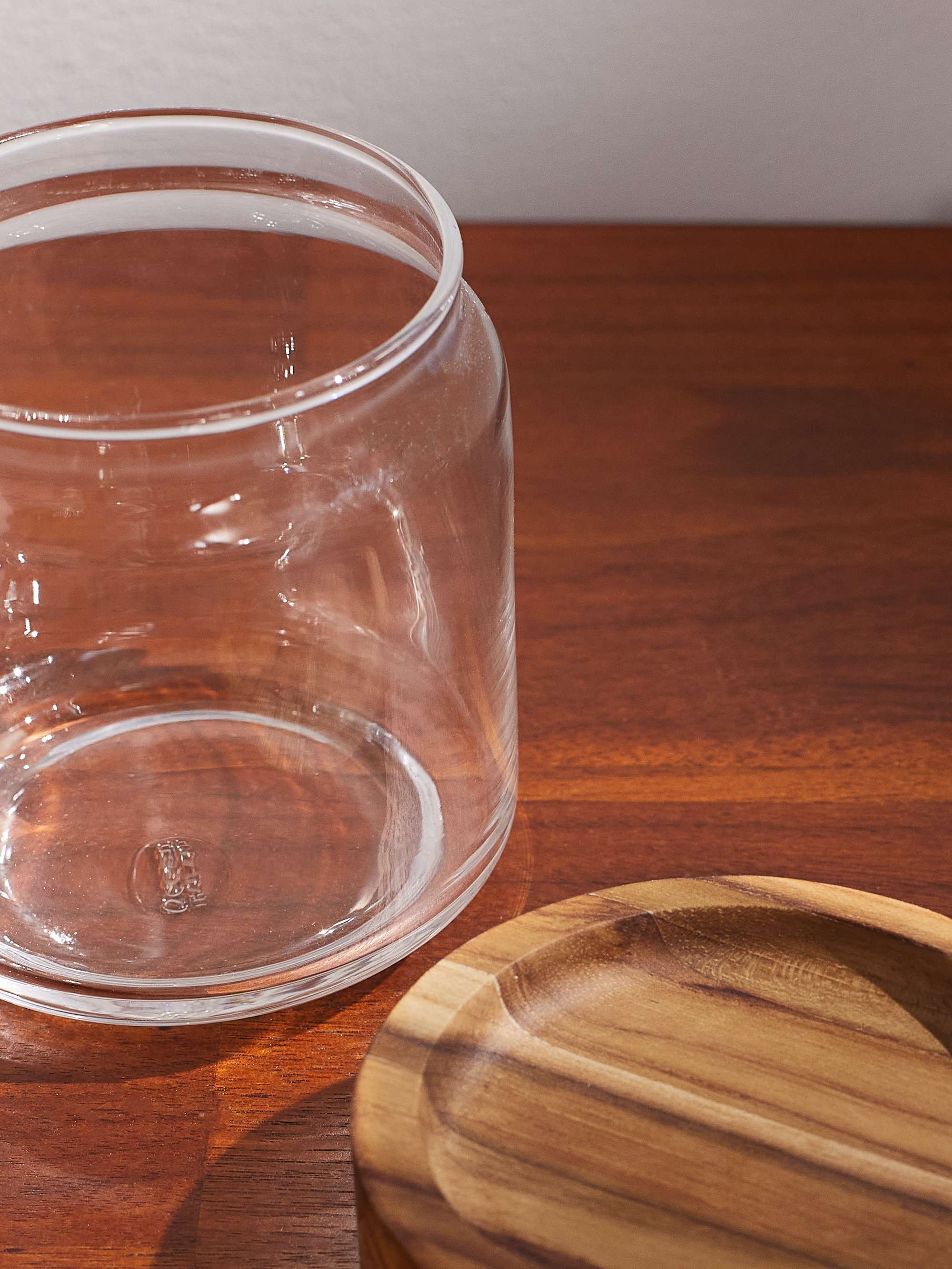THE CONRAN SHOP Large Teak Wood and Glass Storage Stacking Jar