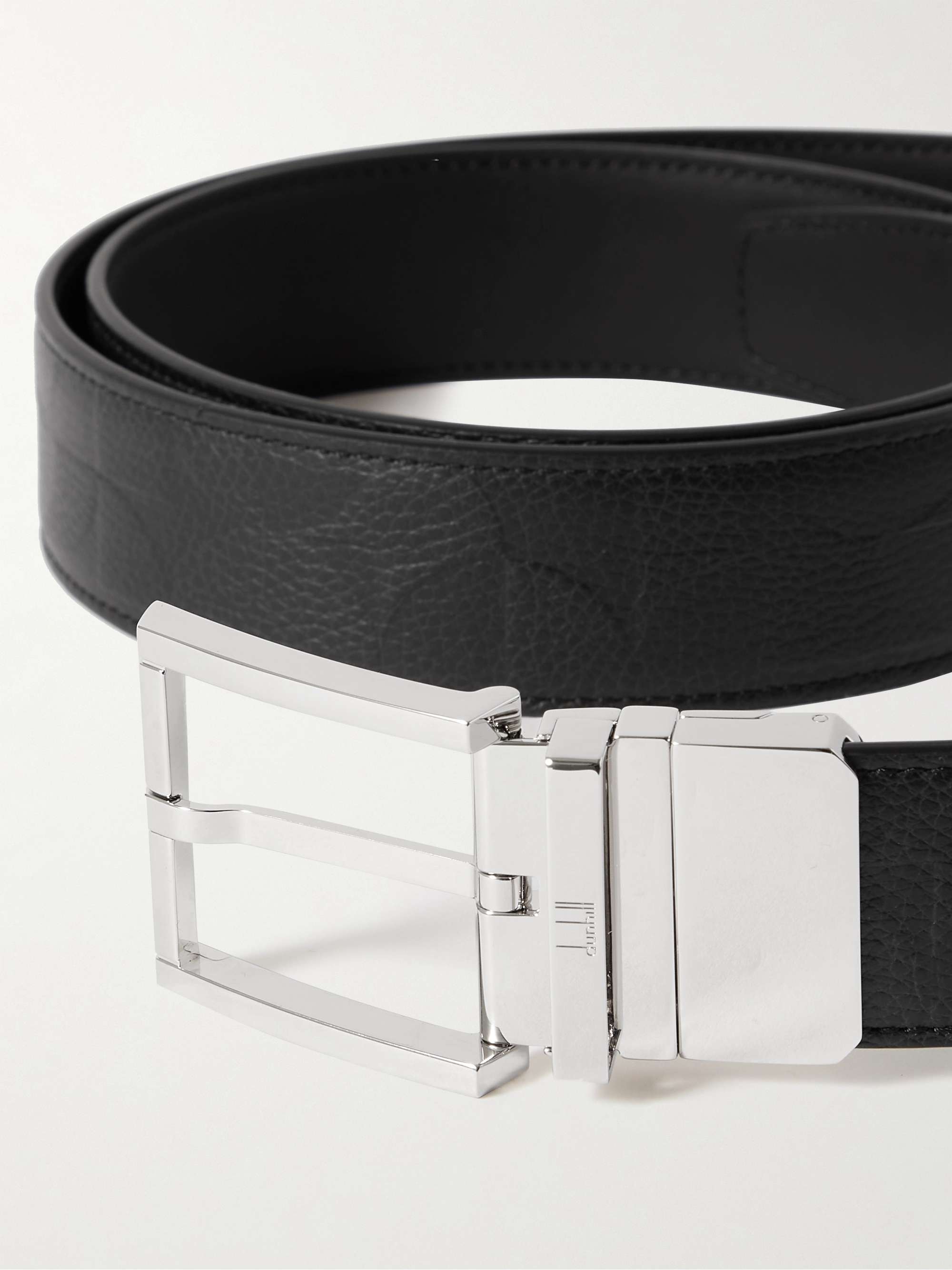 DUNHILL 3.5cm Reversible Embossed Full-Grain Leather Belt