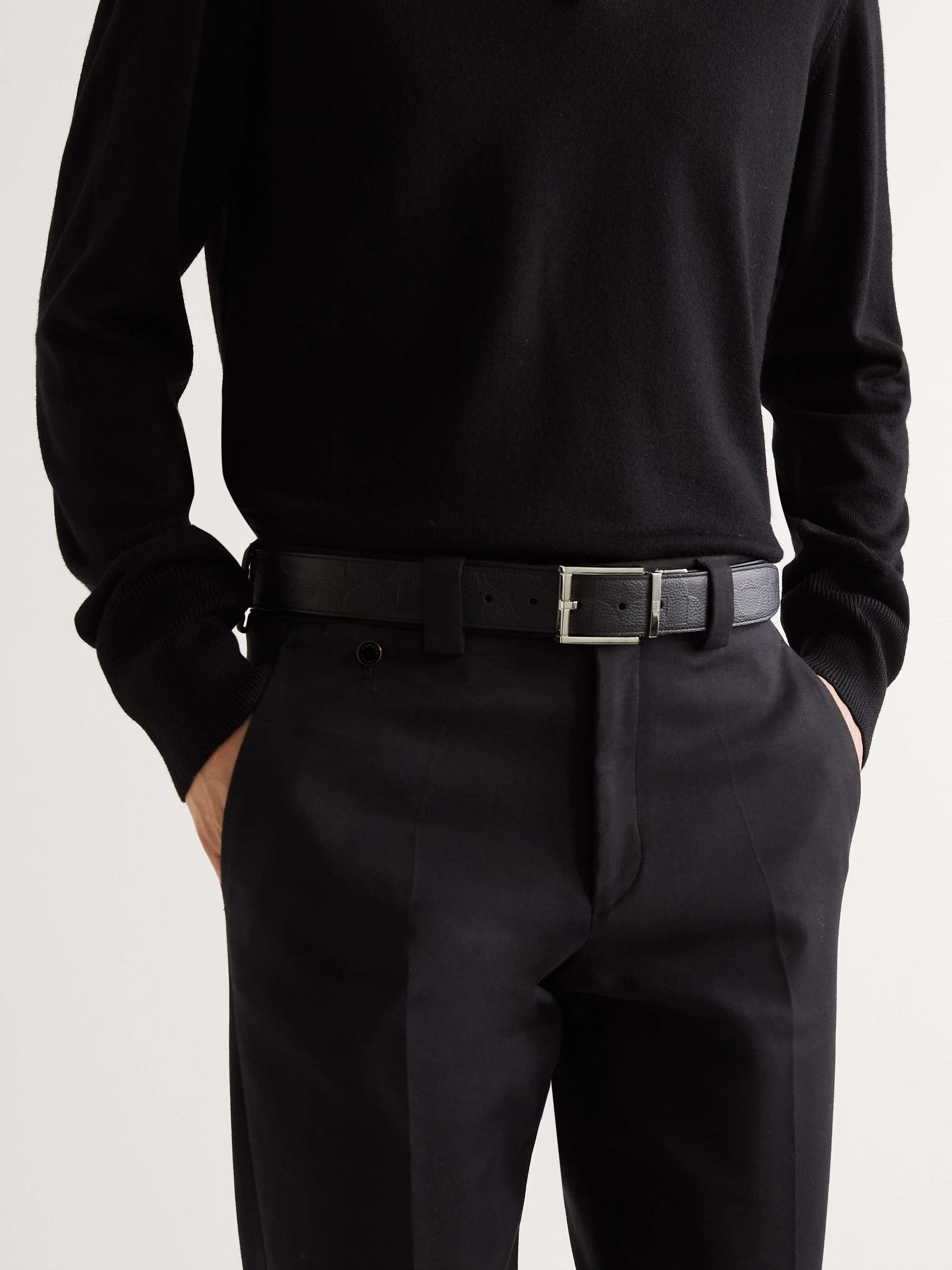 DUNHILL 3.5cm Reversible Embossed Full-Grain Leather Belt